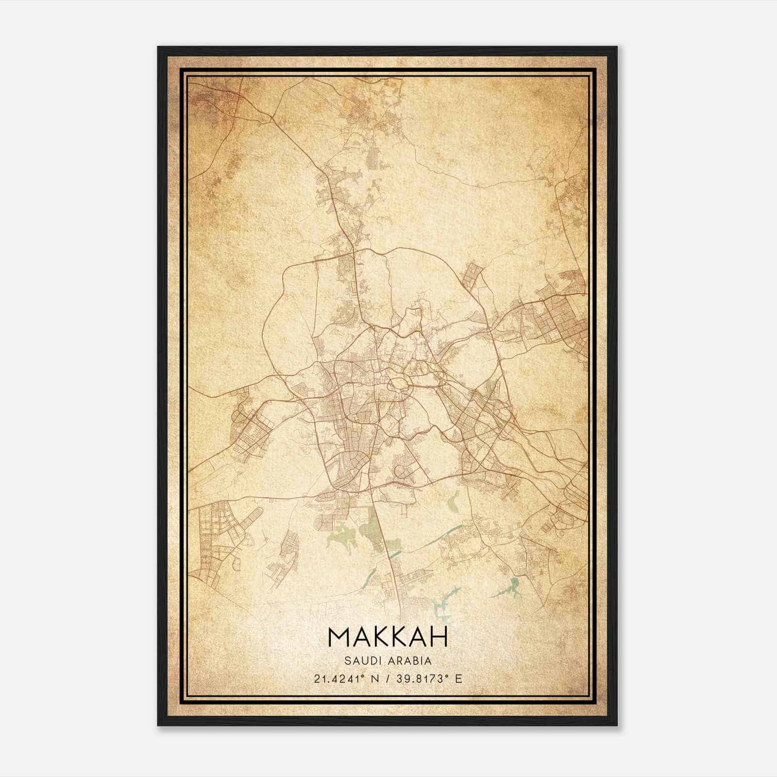Vintage Makkah Saudi Arabia Map Poster, Makkah City Road Wall Art Print