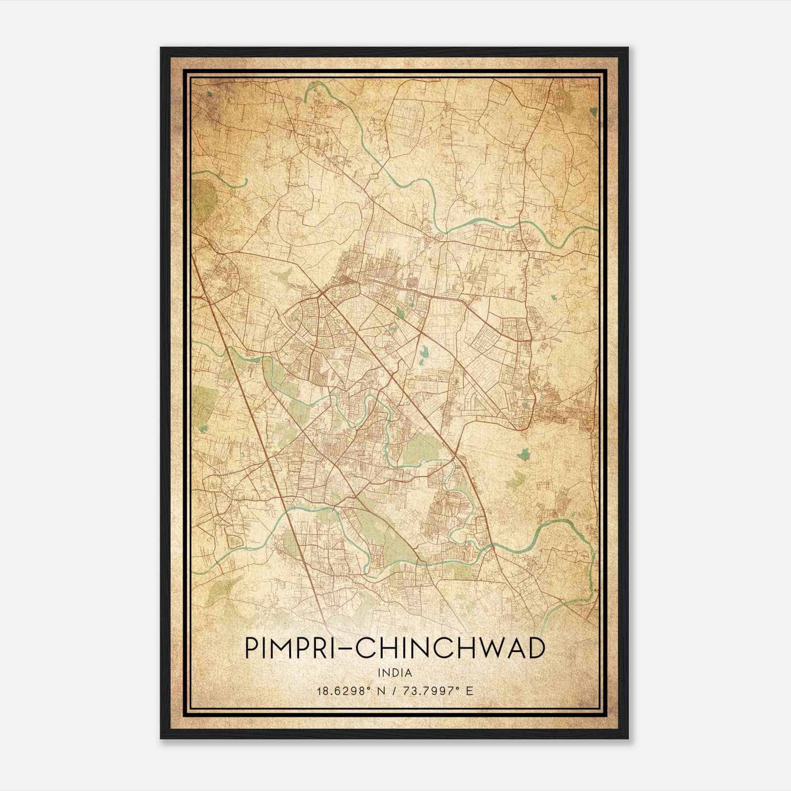 Vintage PimpriChinchwad India Map Poster, PimpriChinchwad City Road Wall Art Print