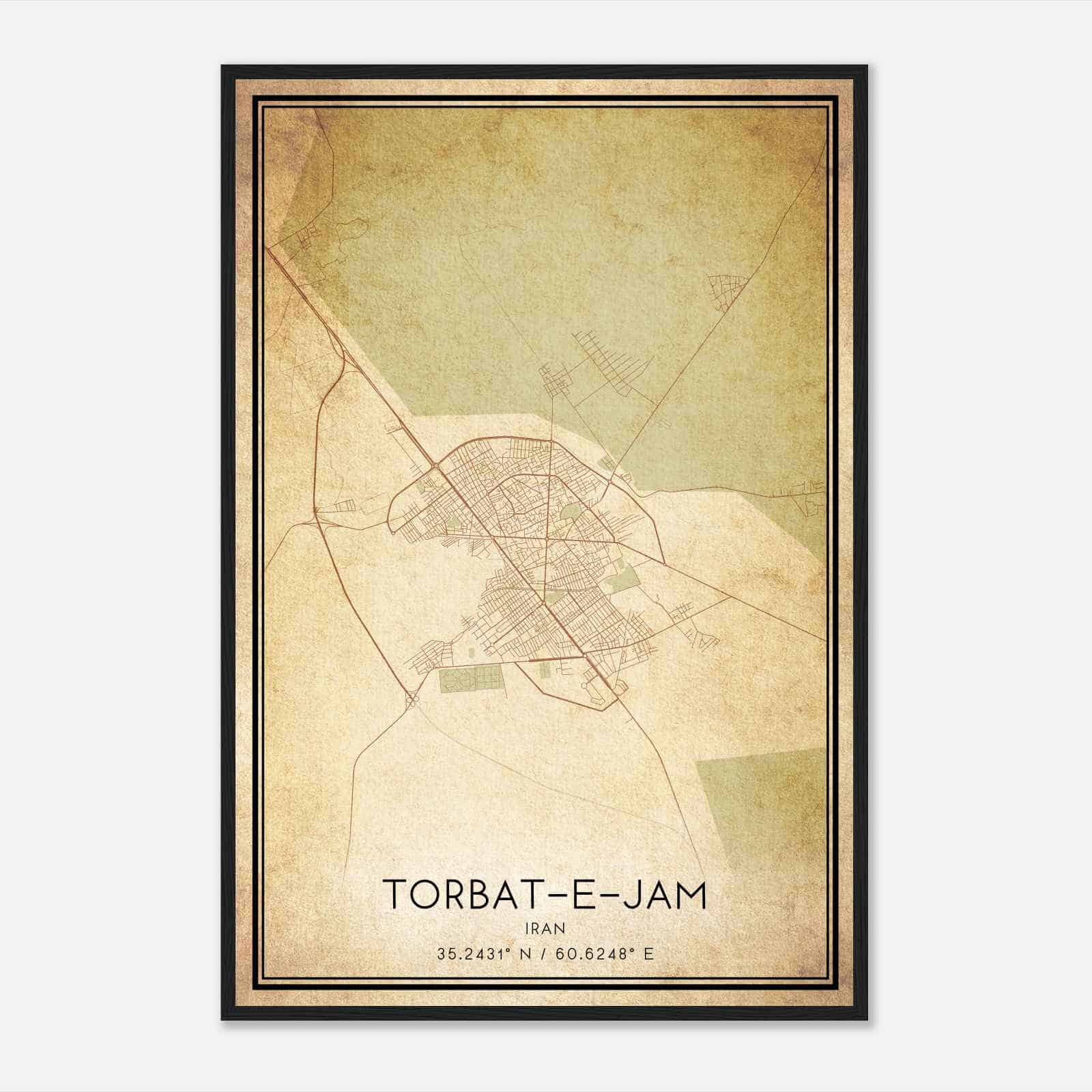 Vintage TorbateJam Iran Map Poster, TorbateJam City Road Wall Art Print