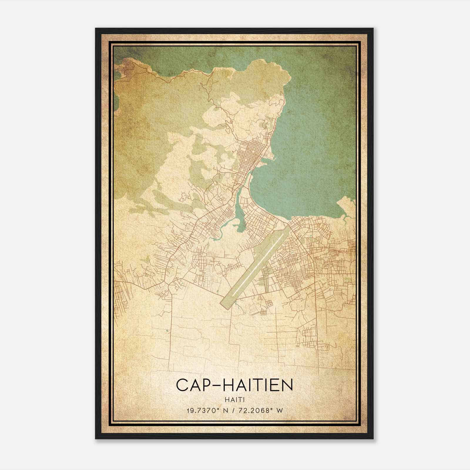 Vintage CapHaitien Haiti Map Poster, CapHaitien City Road Wall Art Print