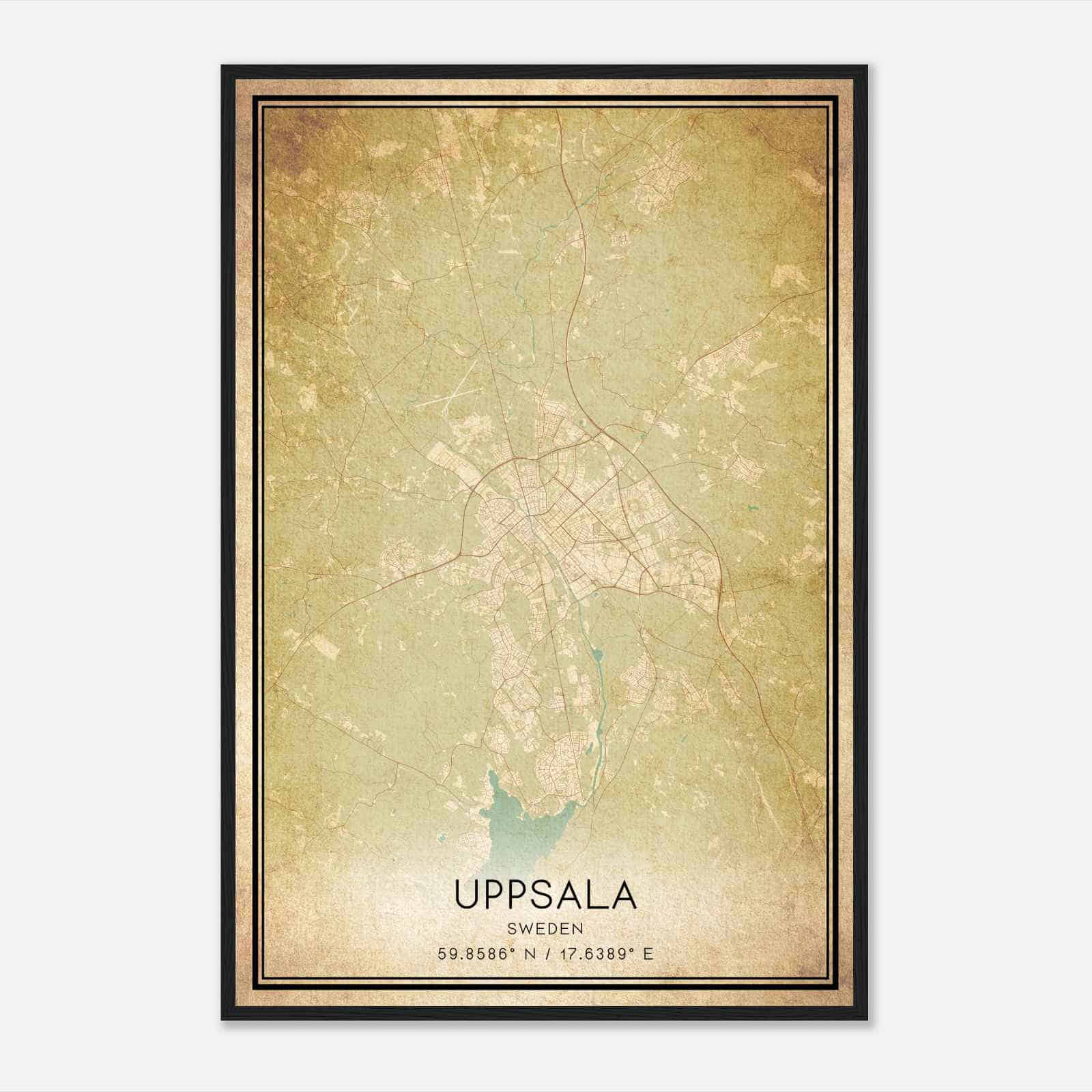 Vintage Uppsala Sweden Map Poster, Uppsala City Road Wall Art Print
