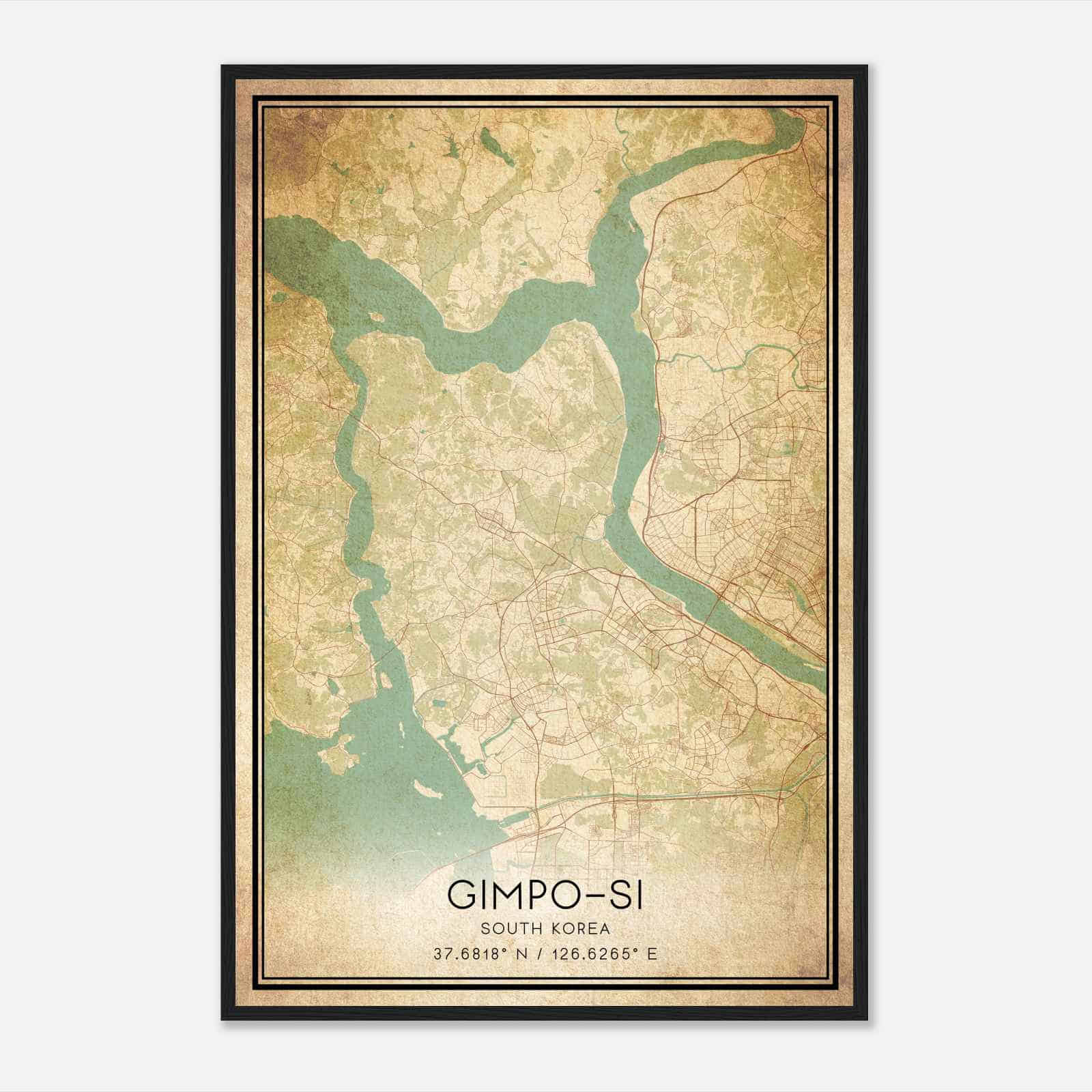 Vintage Gimposi South Korea Map Poster, Gimposi City Road Wall Art Print