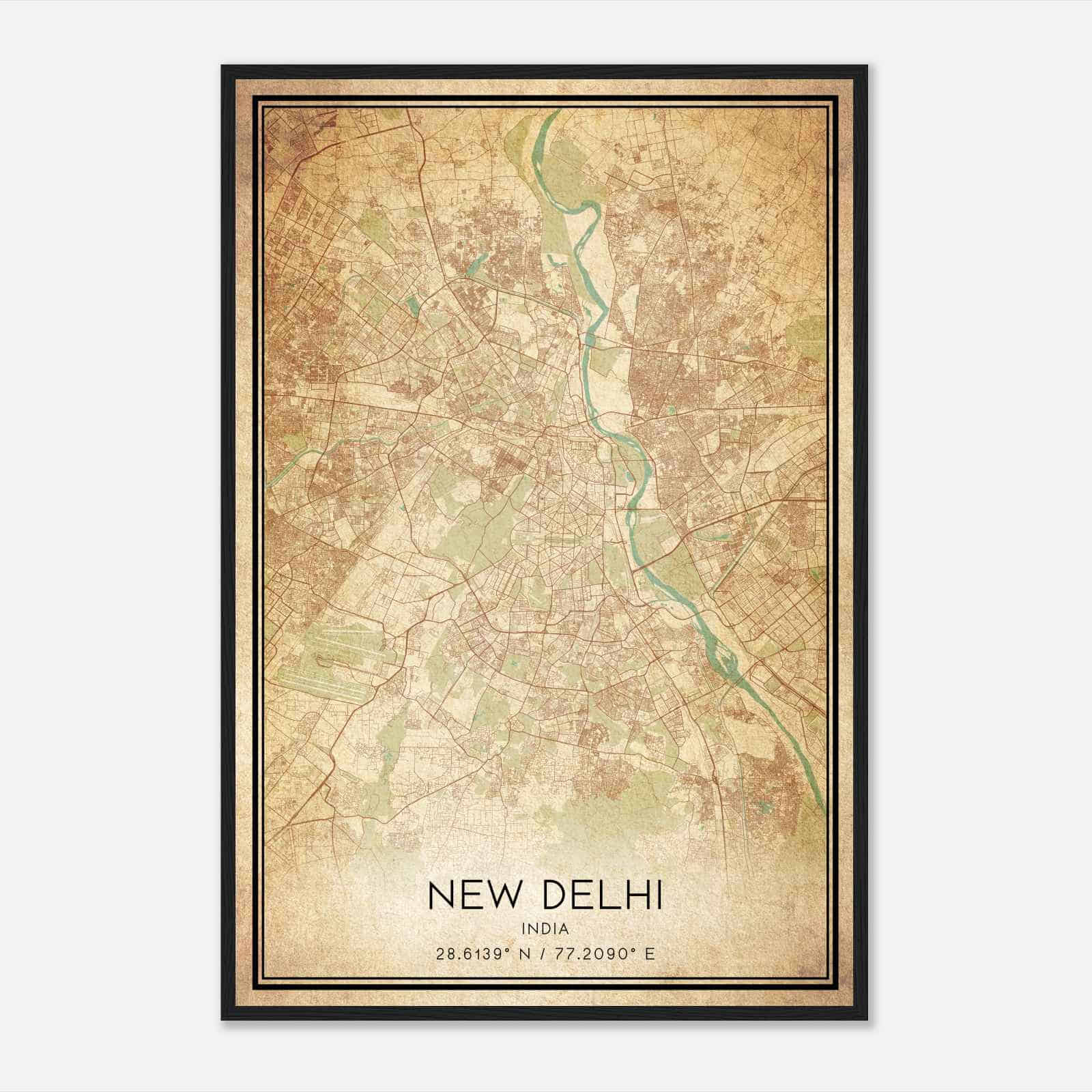 Vintage New Delhi India Map Poster, New Delhi City Road Wall Art Print