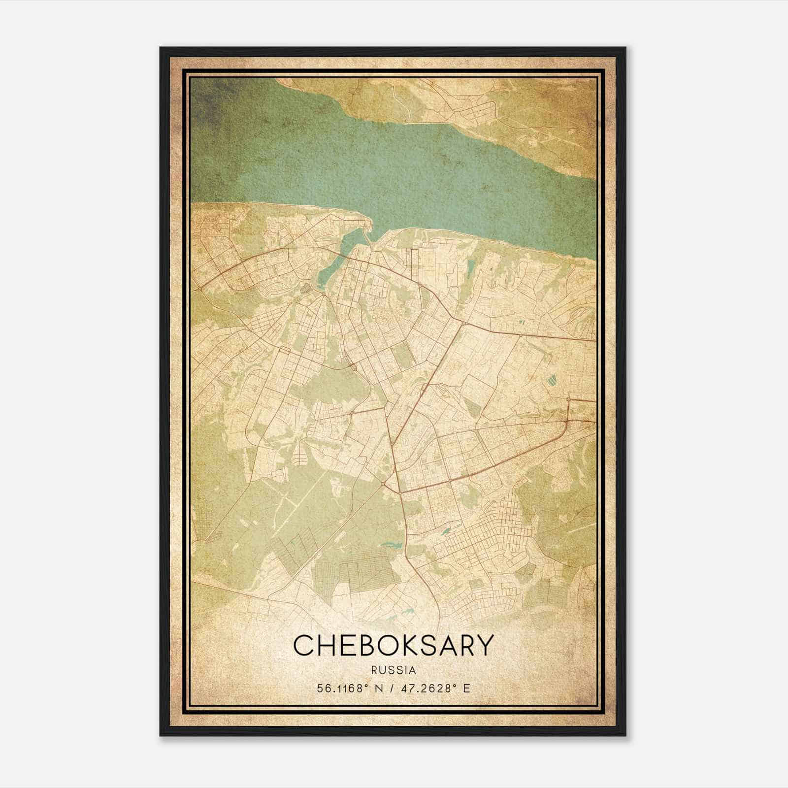 Vintage Cheboksary Russia Map Poster, Cheboksary City Road Wall Art Print