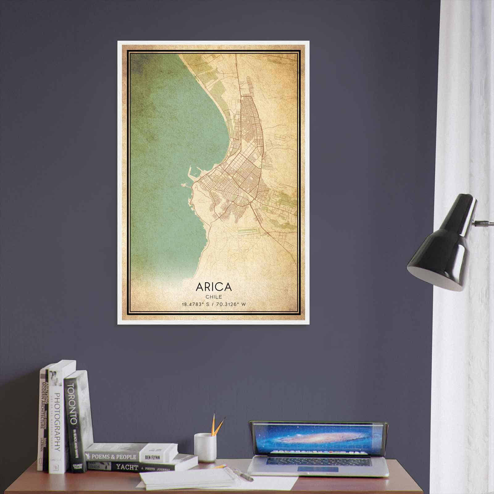 Vintage Arica Chile Map Poster, Arica City Road Wall Art Print