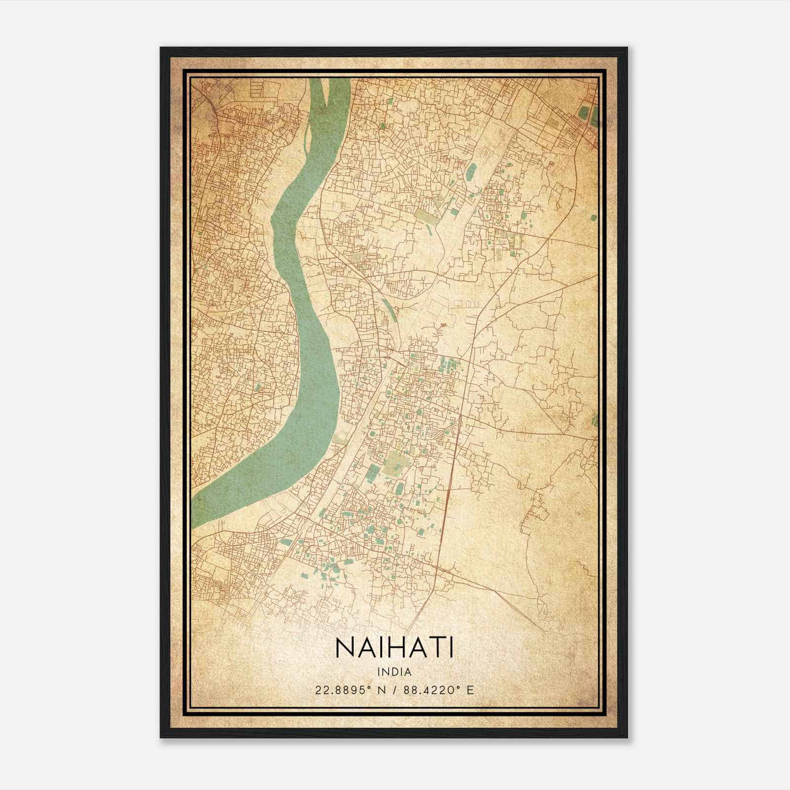 Vintage Naihati India Map Poster, Naihati City Road Wall Art Print