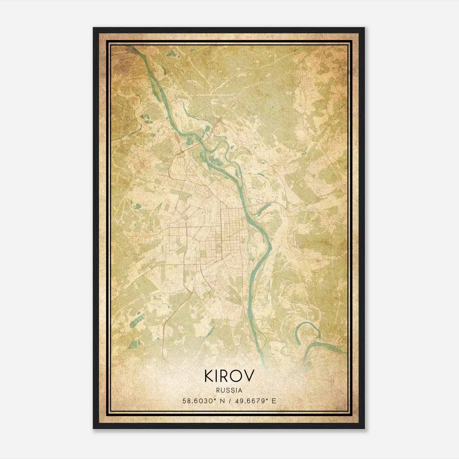 Vintage Kirov Russia Map Poster, Kirov City Road Wall Art Print