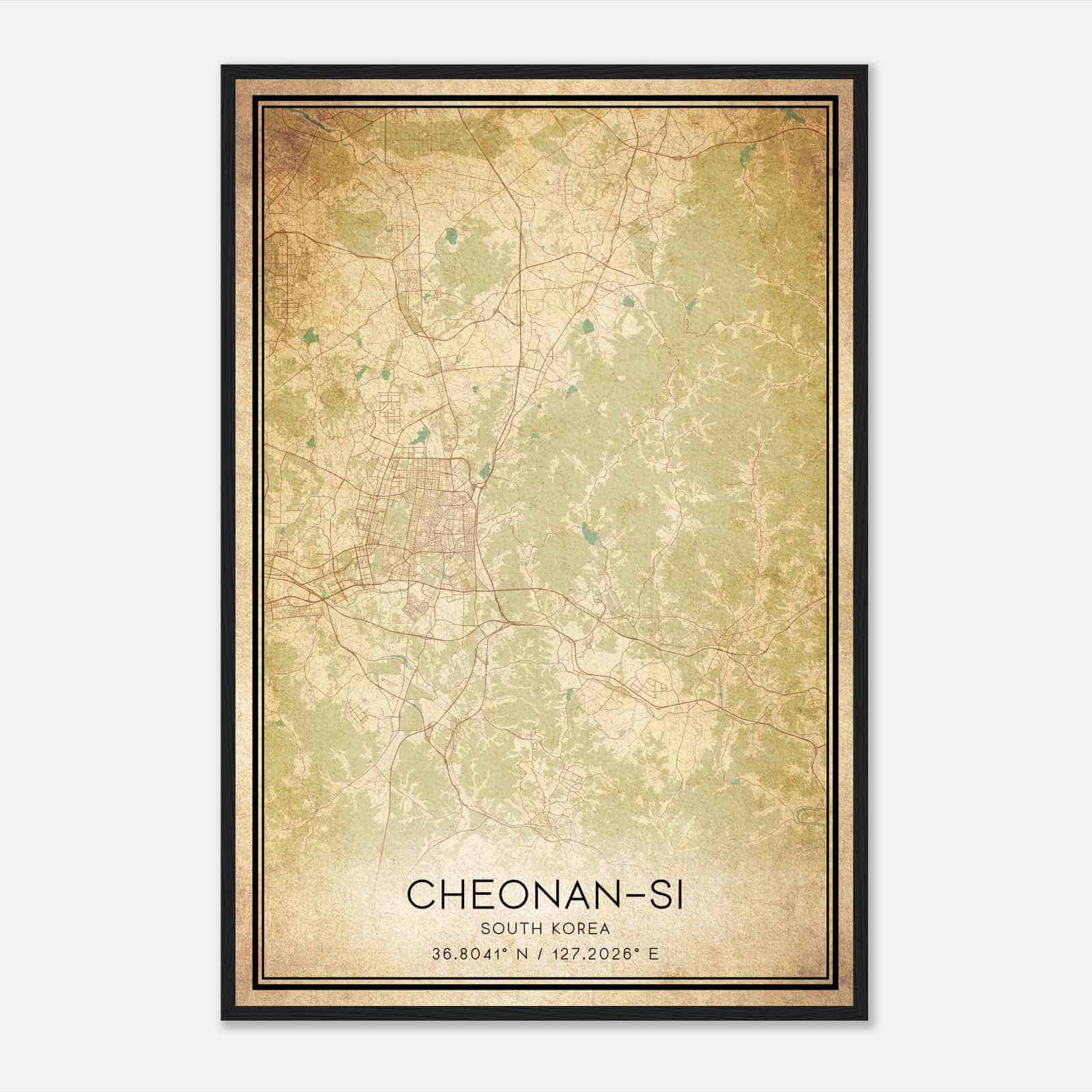 Vintage Cheonansi South Korea Map Poster, Cheonansi City Road Wall Art Print