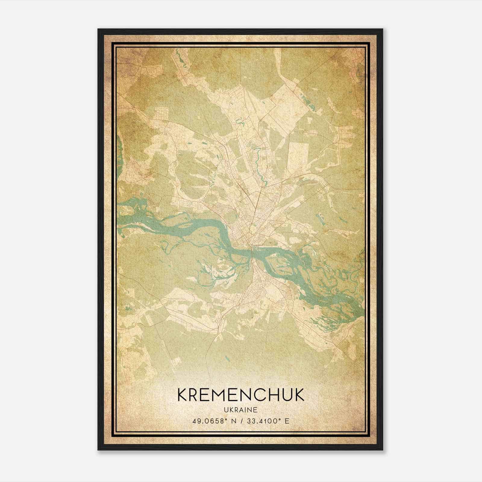 Vintage Kremenchuk Ukraine Map Poster, Kremenchuk City Road Wall Art Print