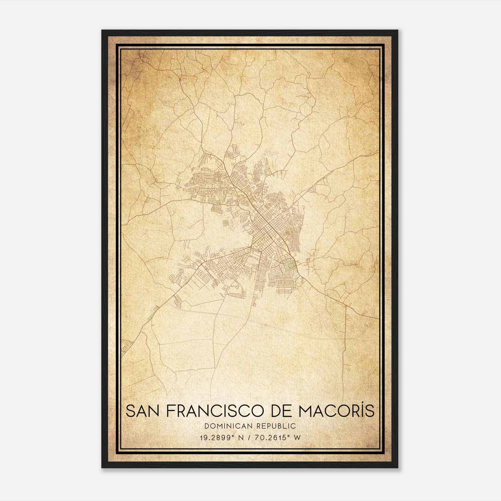 Vintage San Francisco de Macoris Dominican Republic Map Poster, San Francisco de Macoris City Road Wall Art Print