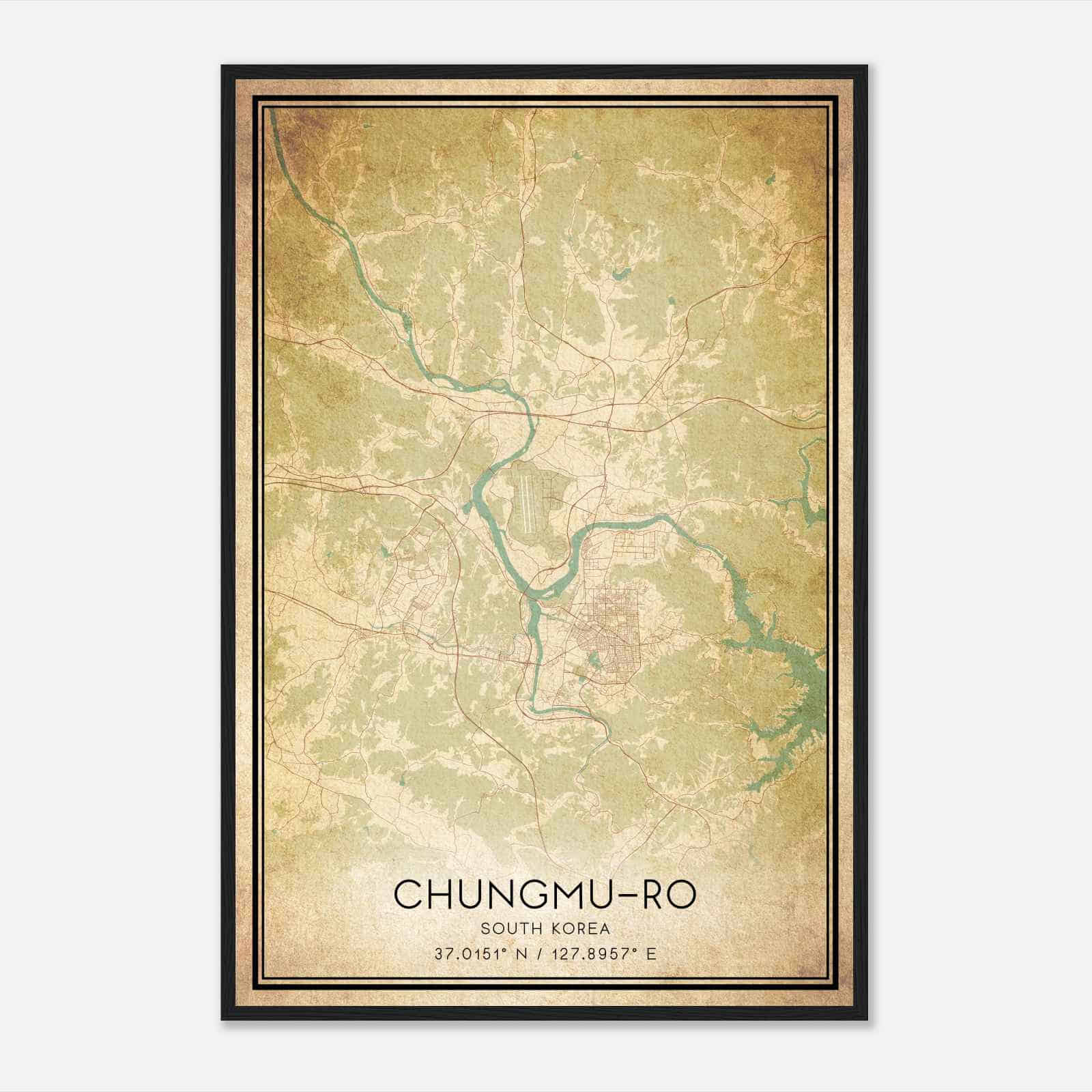 Vintage Chungmuro South Korea Map Poster, Chungmuro City Road Wall Art Print