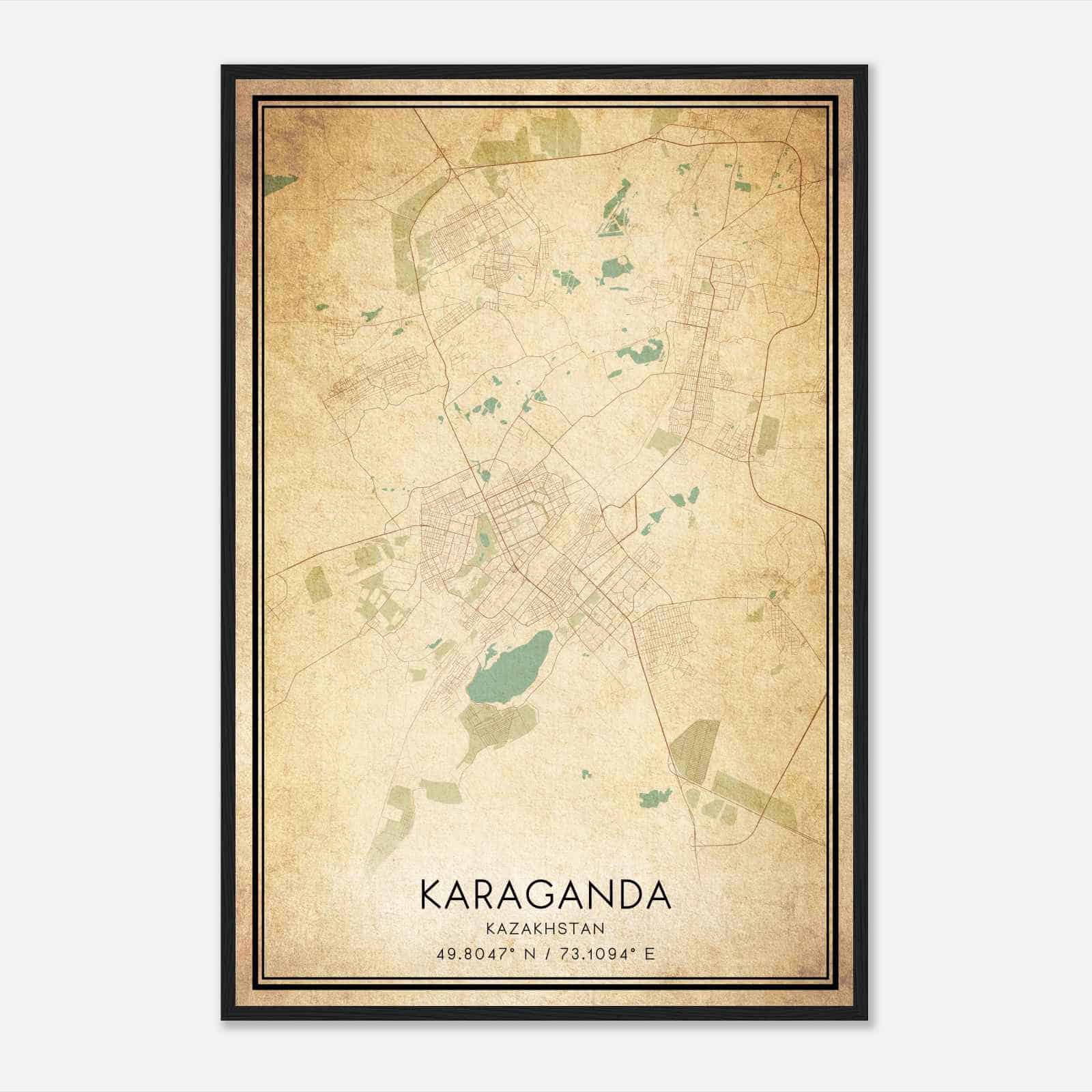 Vintage Karaganda Kazakhstan Map Poster, Karaganda City Road Wall Art Print