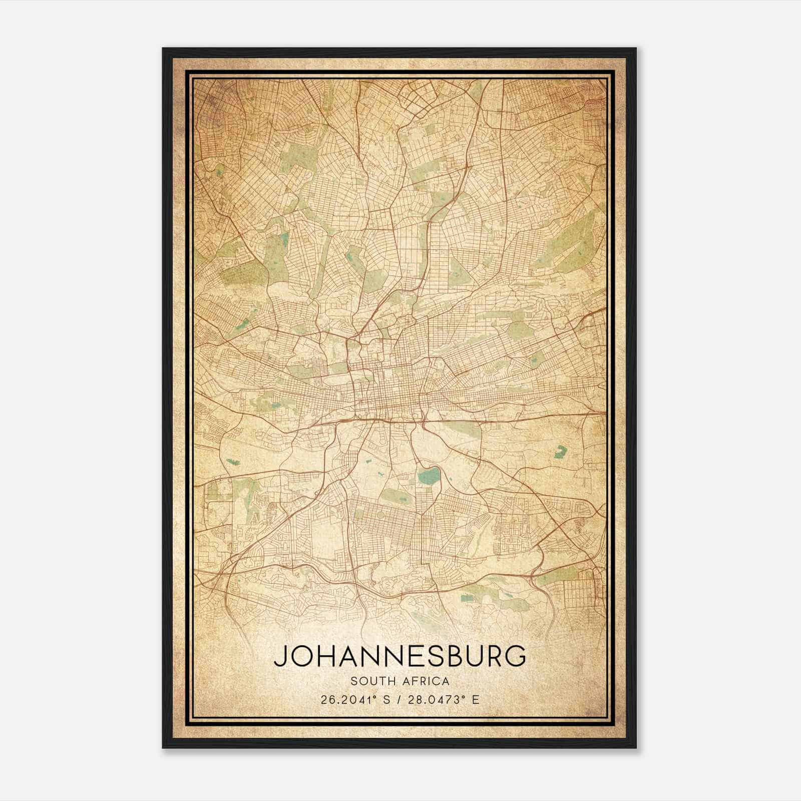 Vintage Johannesburg South Africa Map Poster, Johannesburg City Road Wall Art Print