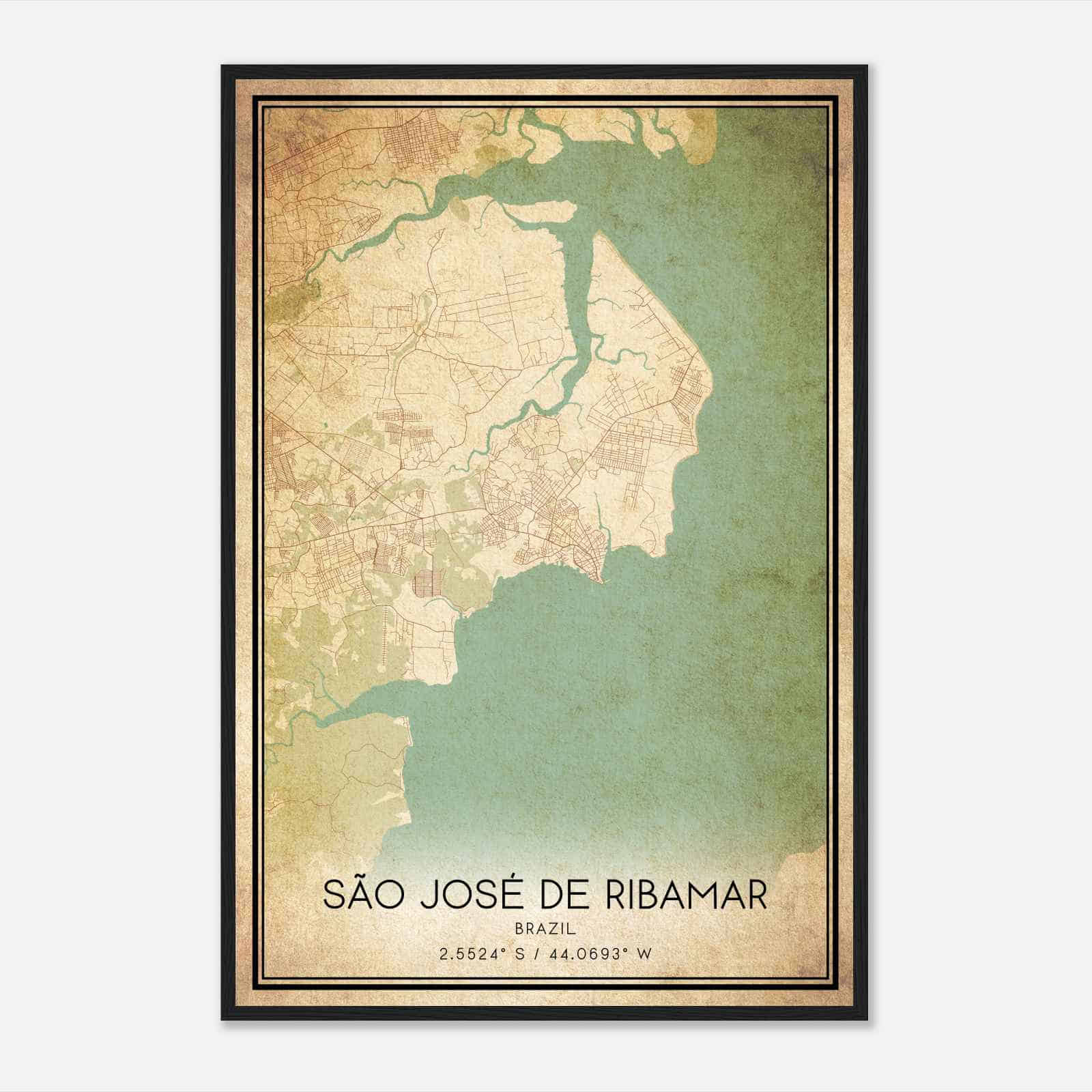 Vintage Sao Jose de Ribamar Brazil Map Poster, Sao Jose de Ribamar City Road Wall Art Print
