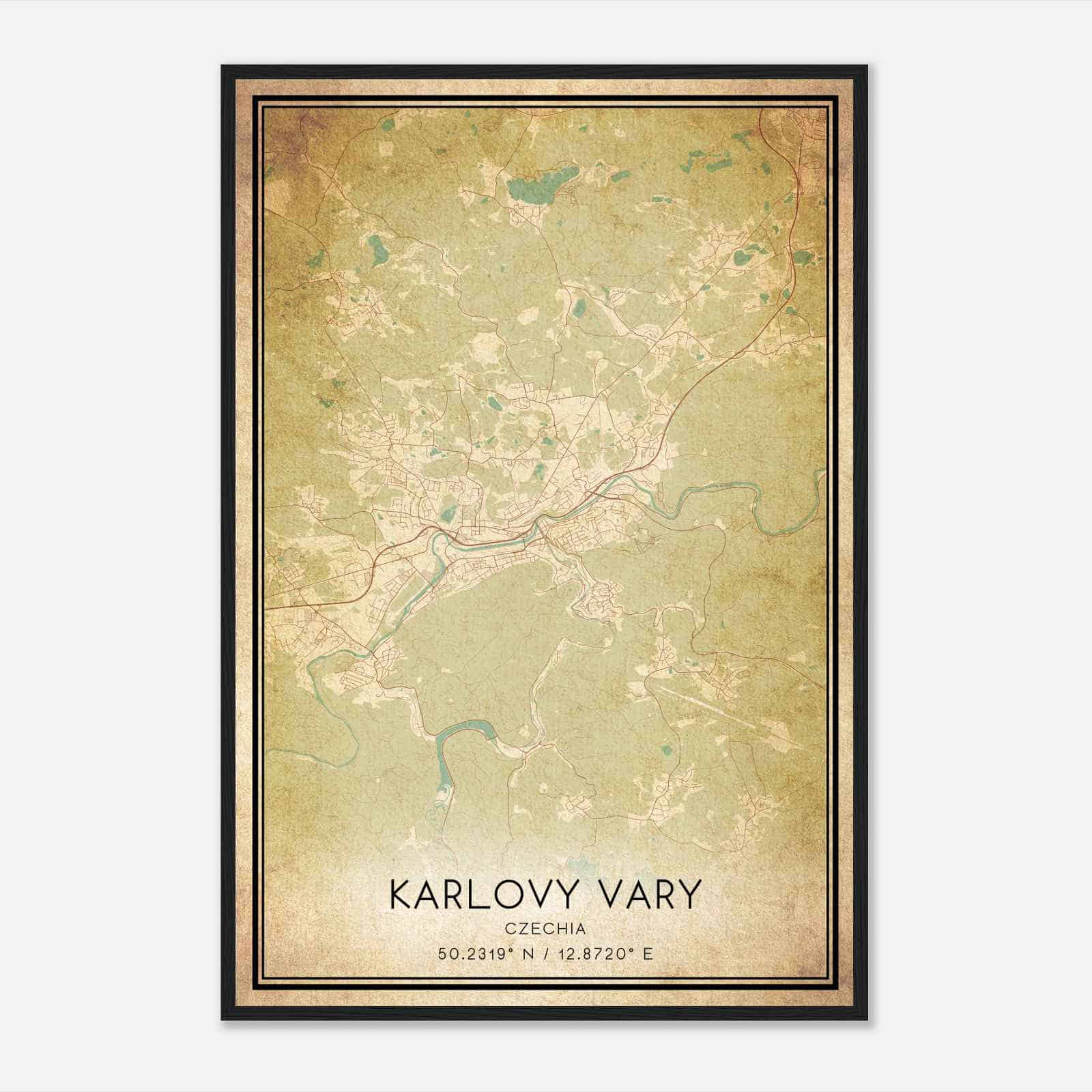 Vintage Karlovy Vary Czechia Map Poster, Karlovy Vary City Road Wall Art Print