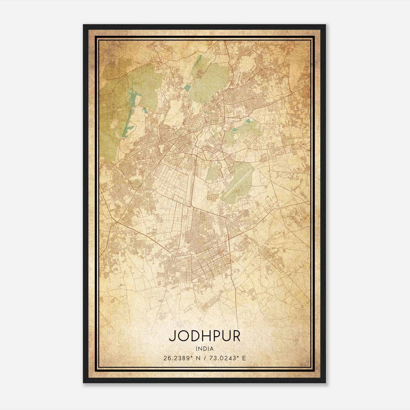 Vintage Jodhpur India Map Poster, Jodhpur City Road Wall Art Print