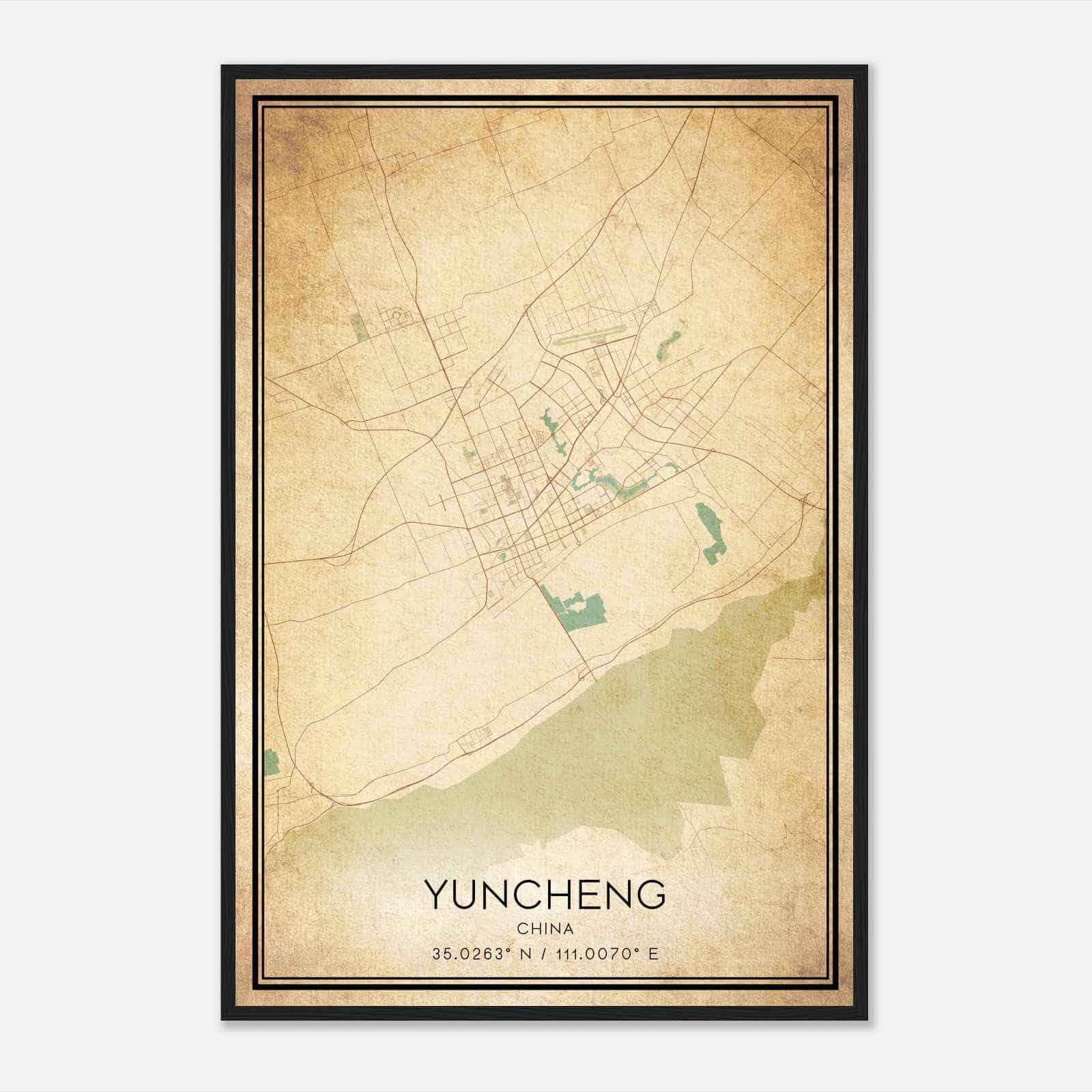 Vintage Yuncheng China Map Poster, Yuncheng City Road Wall Art Print
