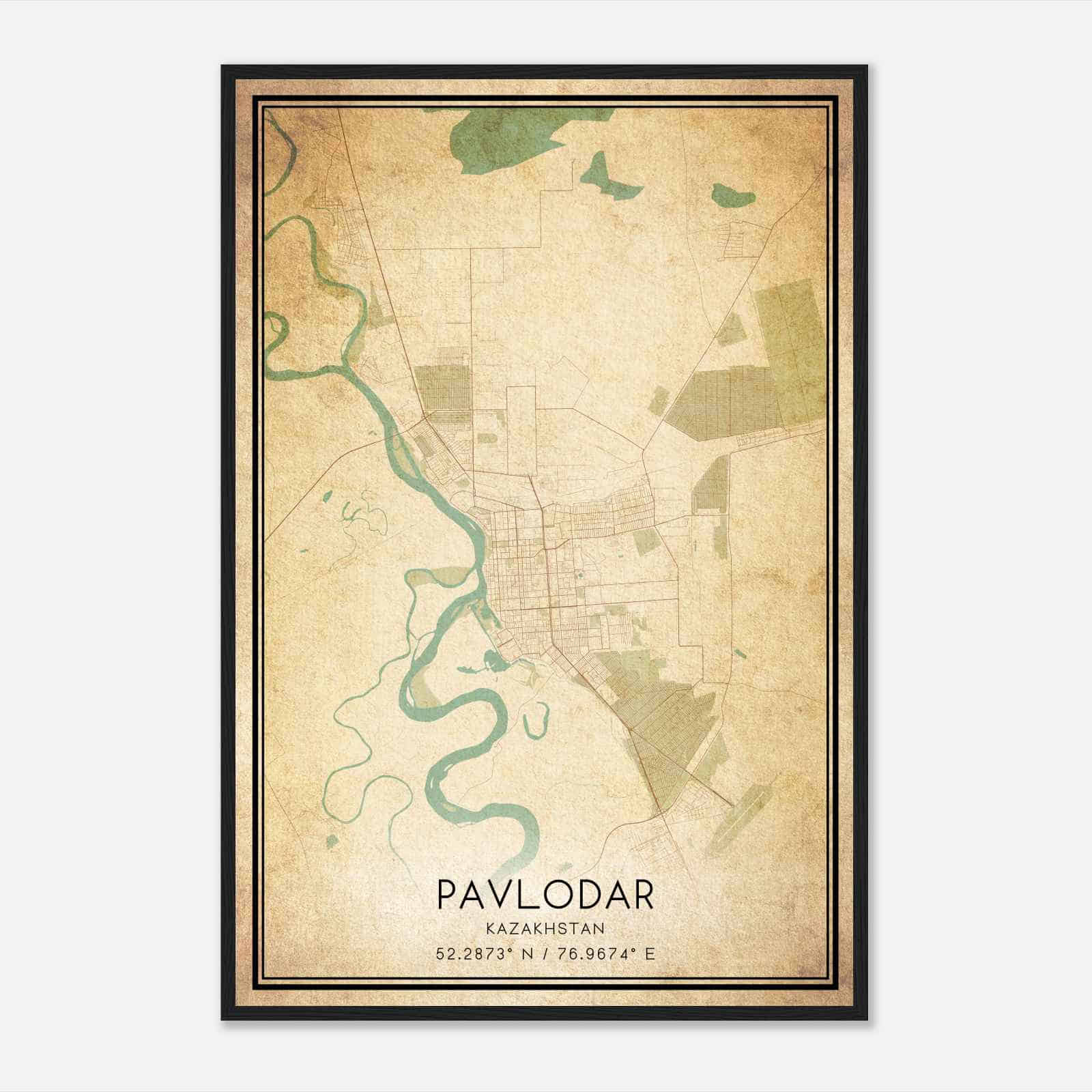 Vintage Pavlodar Kazakhstan Map Poster, Pavlodar City Road Wall Art Print