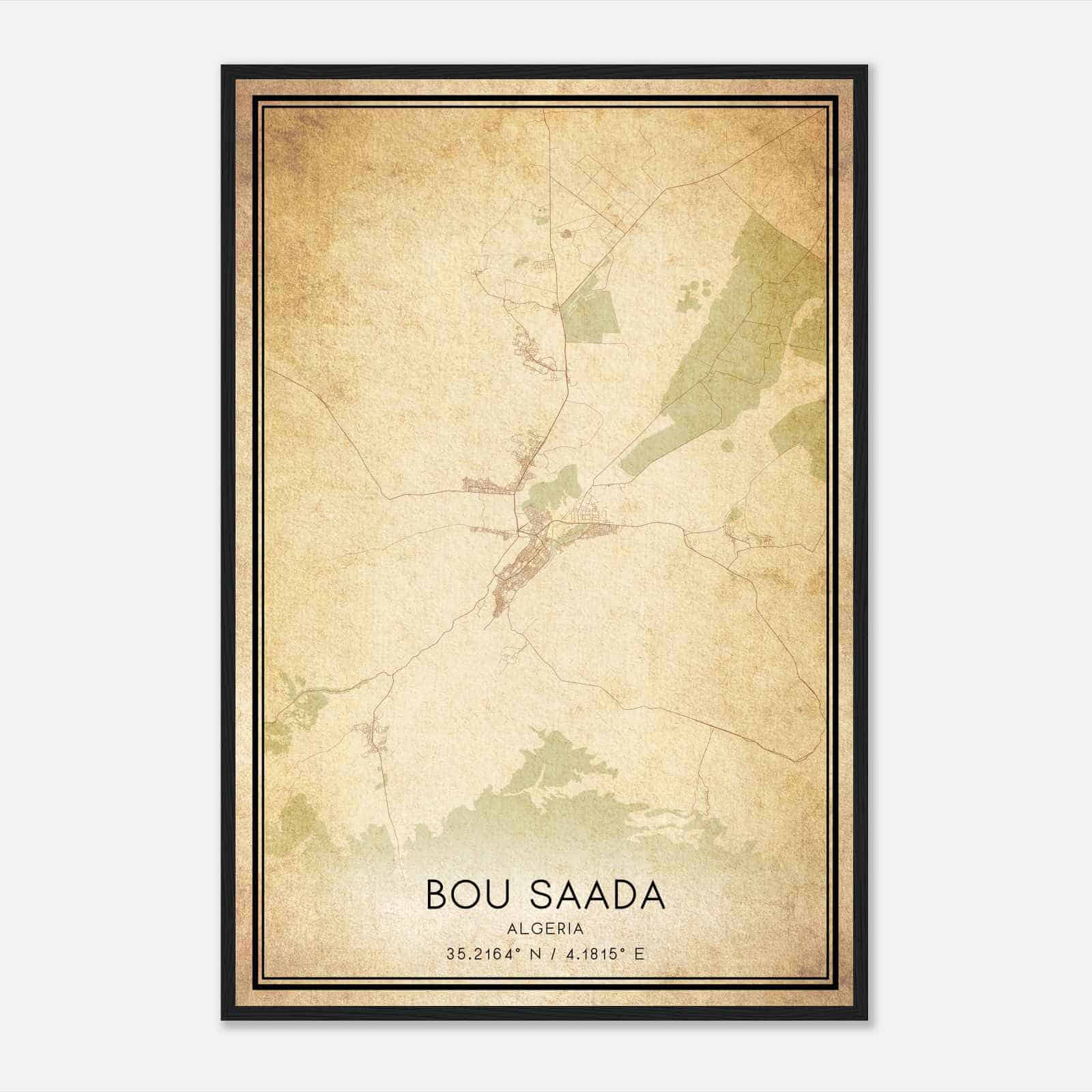 Vintage Bou Saada Algeria Map Poster, Bou Saada City Road Wall Art Print