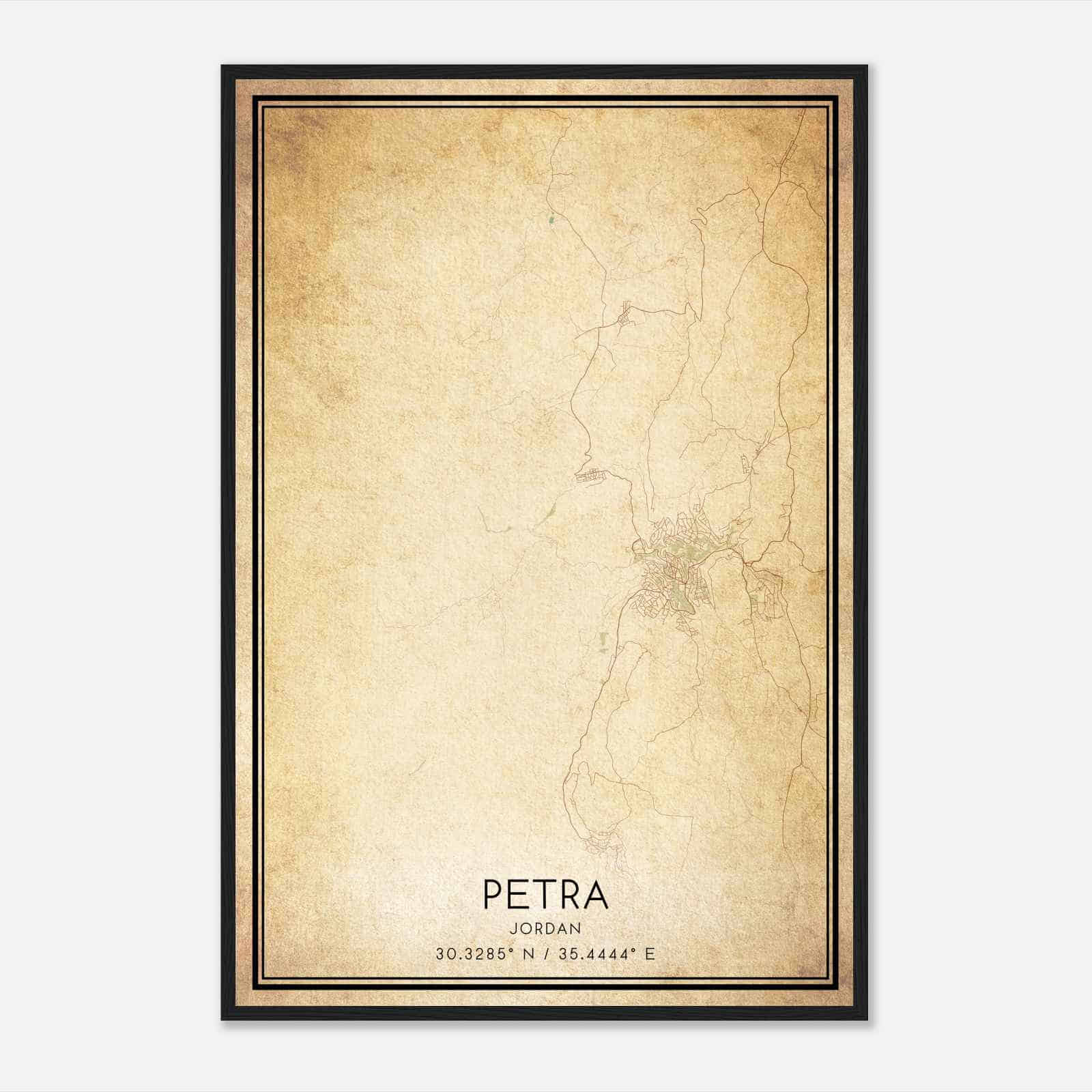 Vintage Petra Jordan Map Poster, Petra City Road Wall Art Print