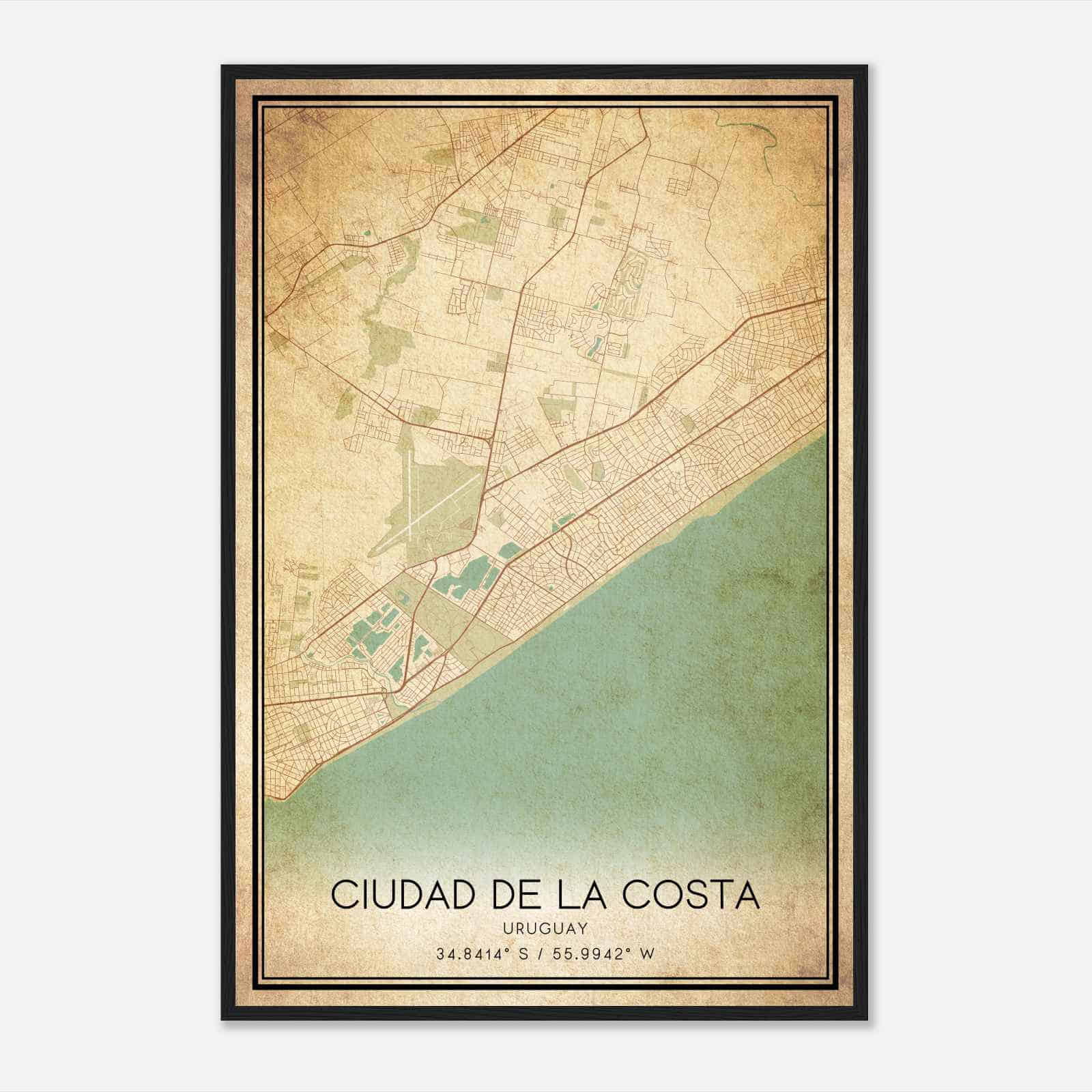 Vintage Ciudad de la Costa Uruguay Map Poster, Ciudad de la Costa City Road Wall Art Print