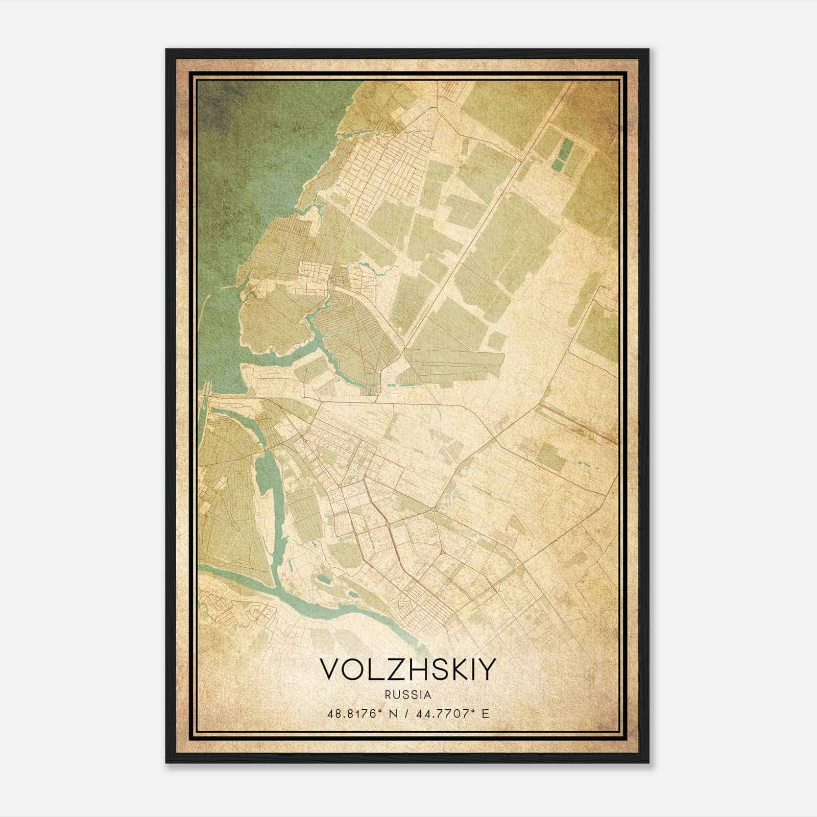Vintage Volzhskiy Russia Map Poster, Volzhskiy City Road Wall Art Print