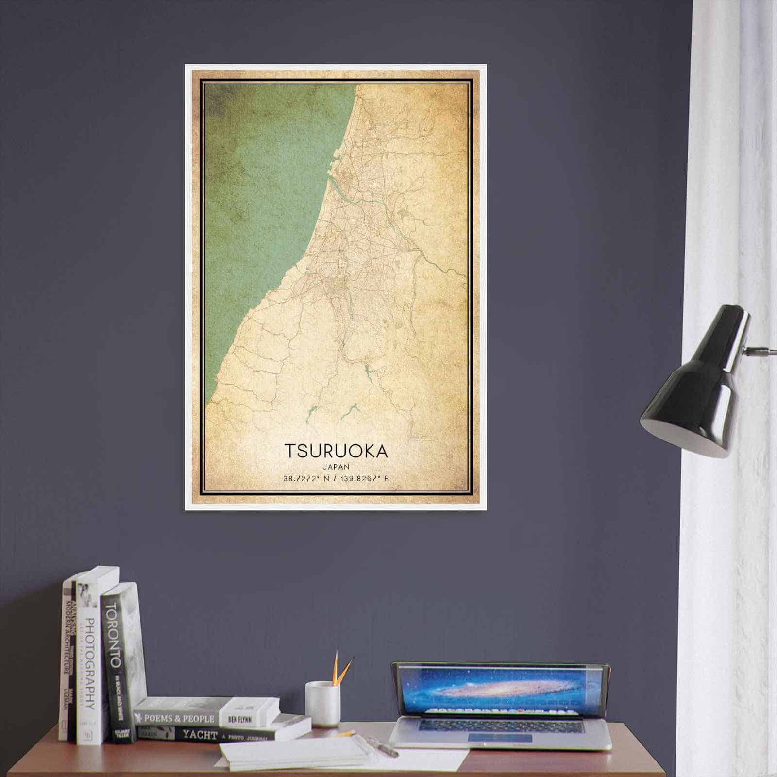 Vintage Tsuruoka Japan Map Poster, Tsuruoka City Road Wall Art Print