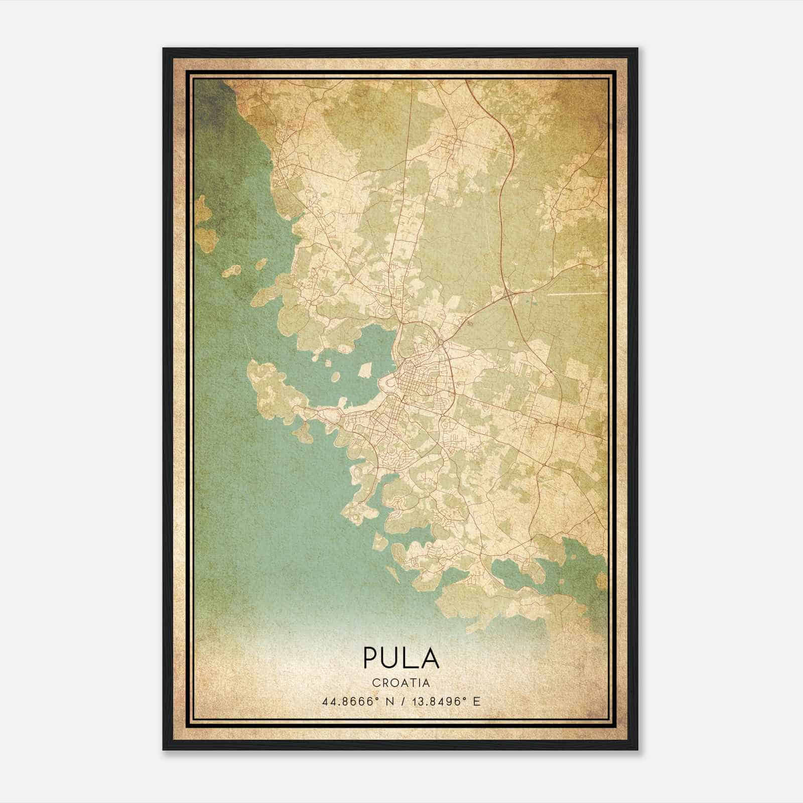 Vintage Pula Croatia Map Poster, Pula City Road Wall Art Print