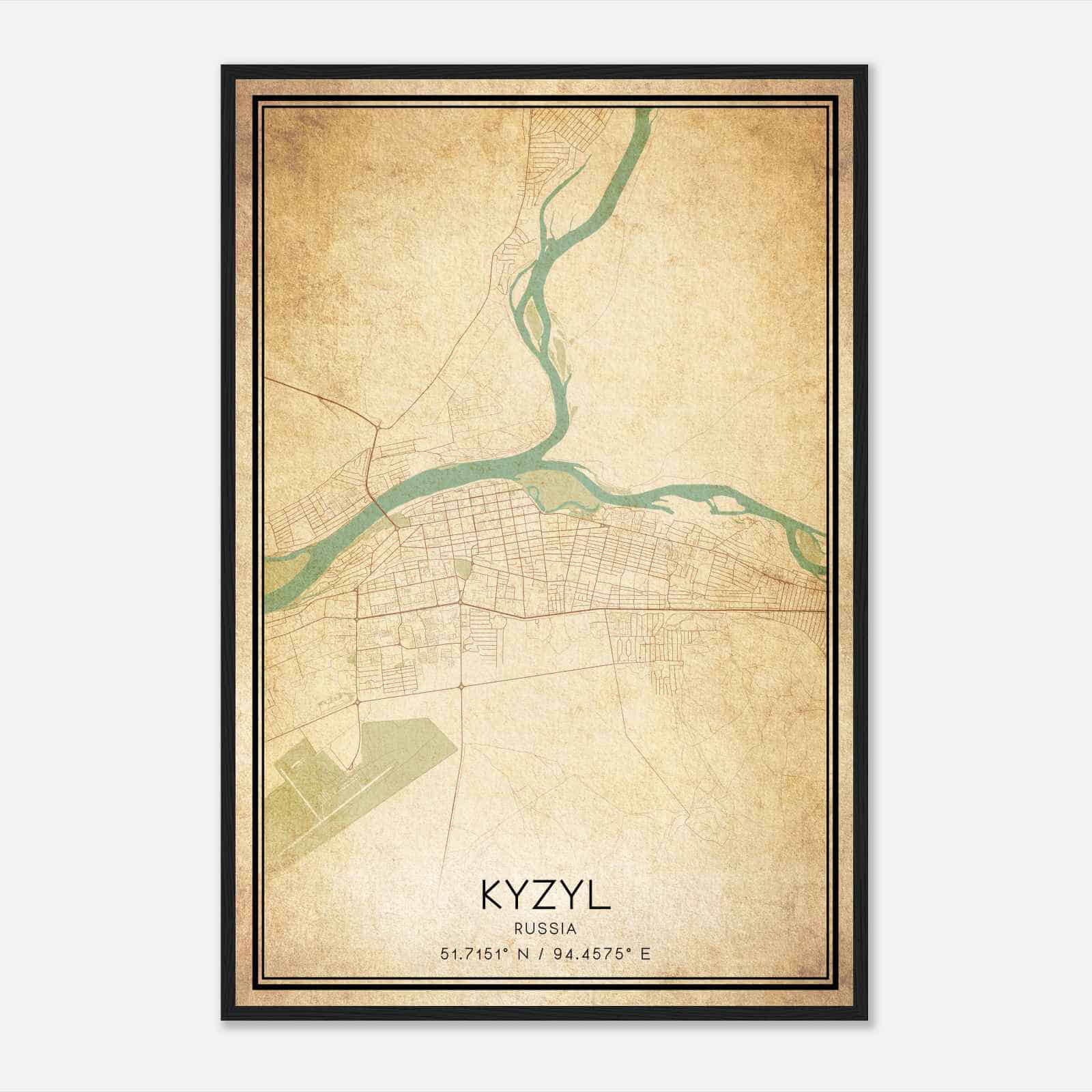 Vintage Kyzyl Russia Map Poster, Kyzyl City Road Wall Art Print