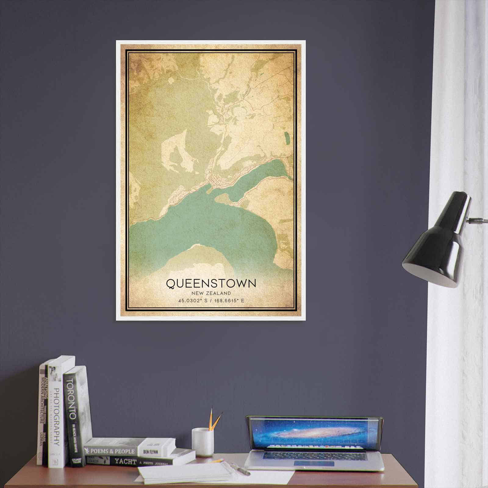 Vintage Queenstown New Zealand Map Poster, Queenstown City Road Wall Art Print