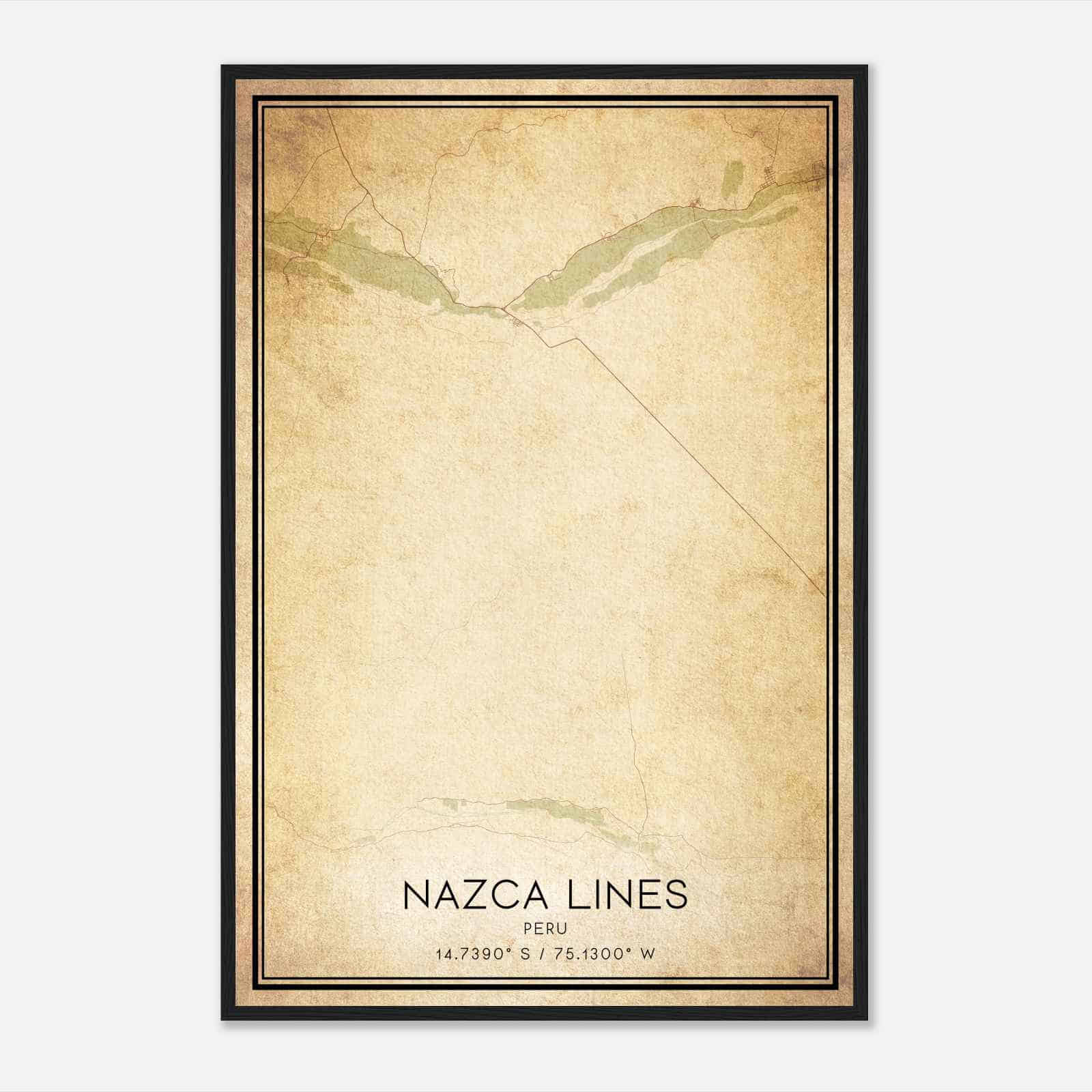 Vintage Nazca Lines Peru Map Poster, Nazca Lines City Road Wall Art Print