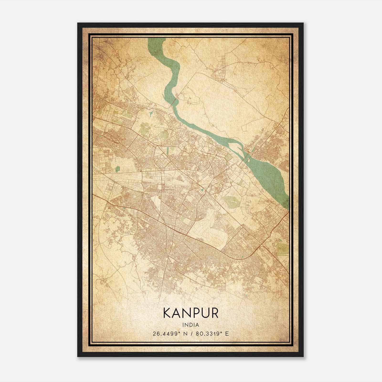 Vintage Kanpur India Map Poster, Kanpur City Road Wall Art Print