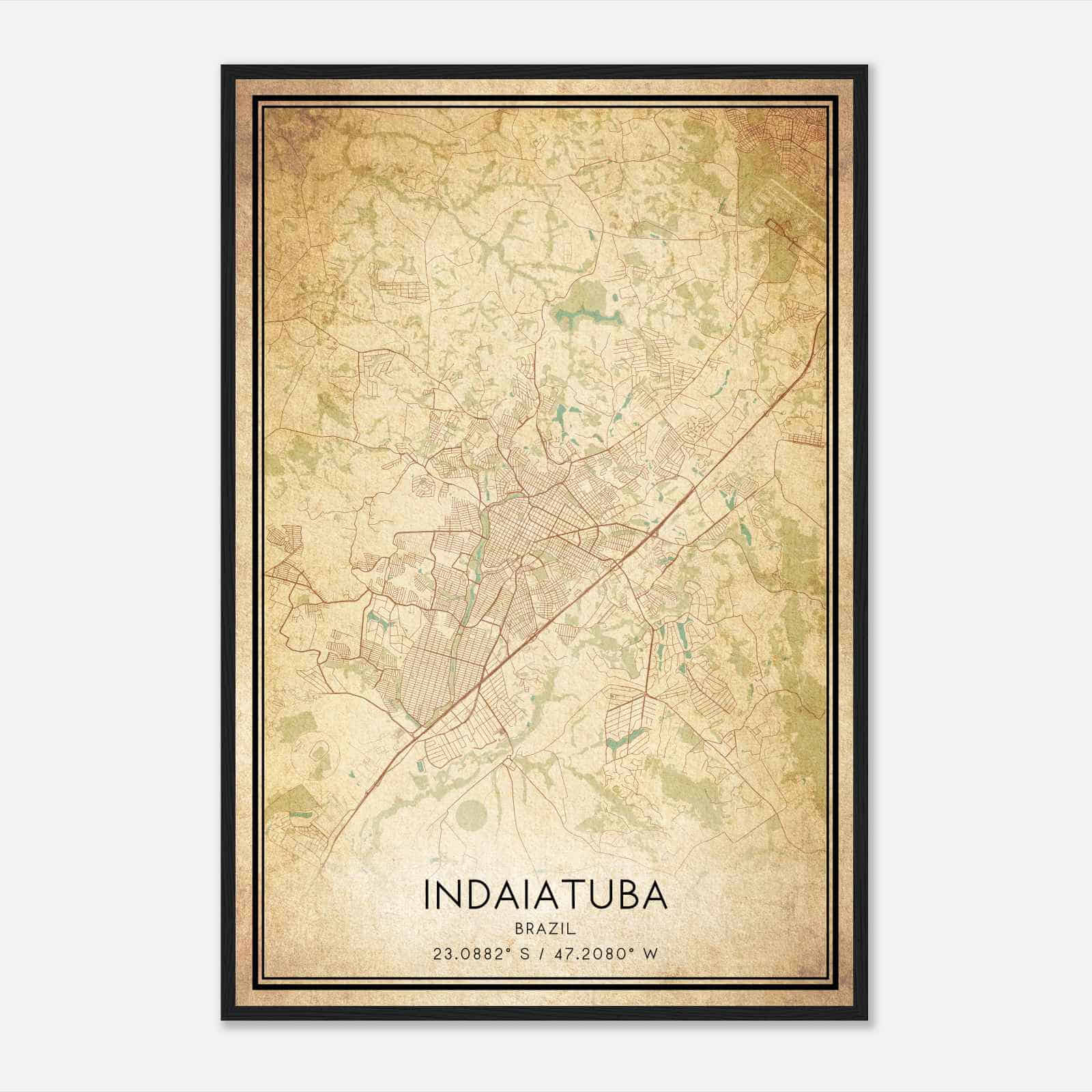 Vintage Indaiatuba Brazil Map Poster, Indaiatuba City Road Wall Art Print