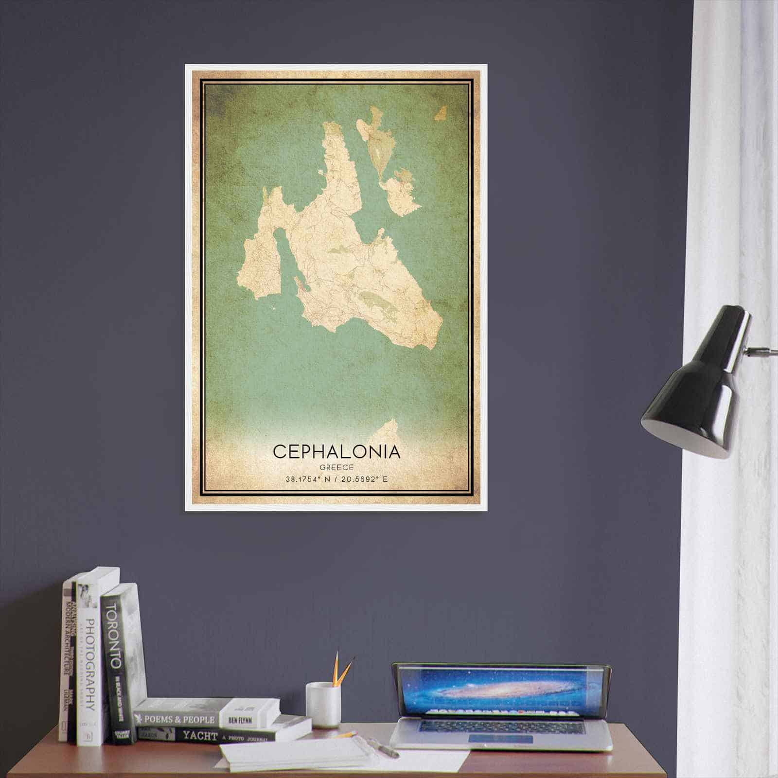 Vintage Cephalonia Greece Map Poster, Cephalonia City Road Wall Art Print