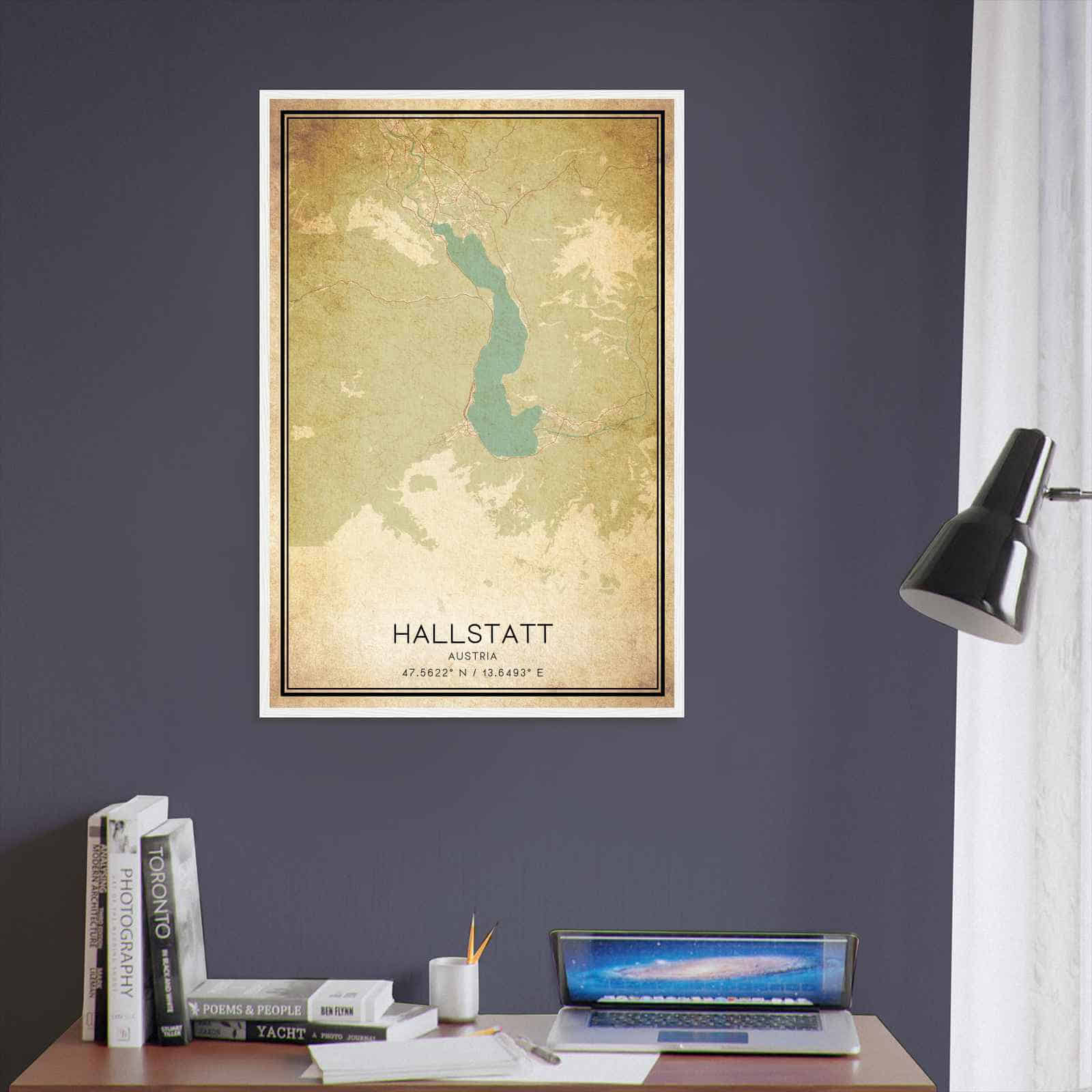 Vintage Hallstatt Austria Map Poster, Hallstatt City Road Wall Art Print