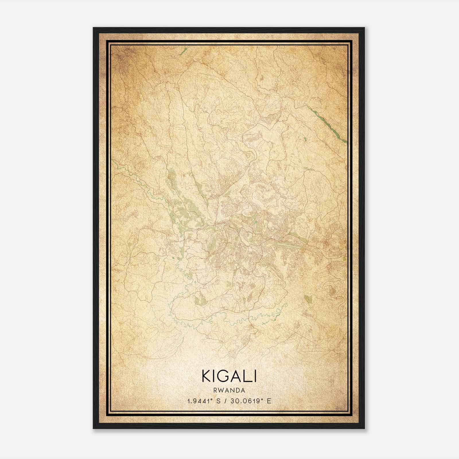 Vintage Kigali Rwanda Map Poster, Kigali City Road Wall Art Print