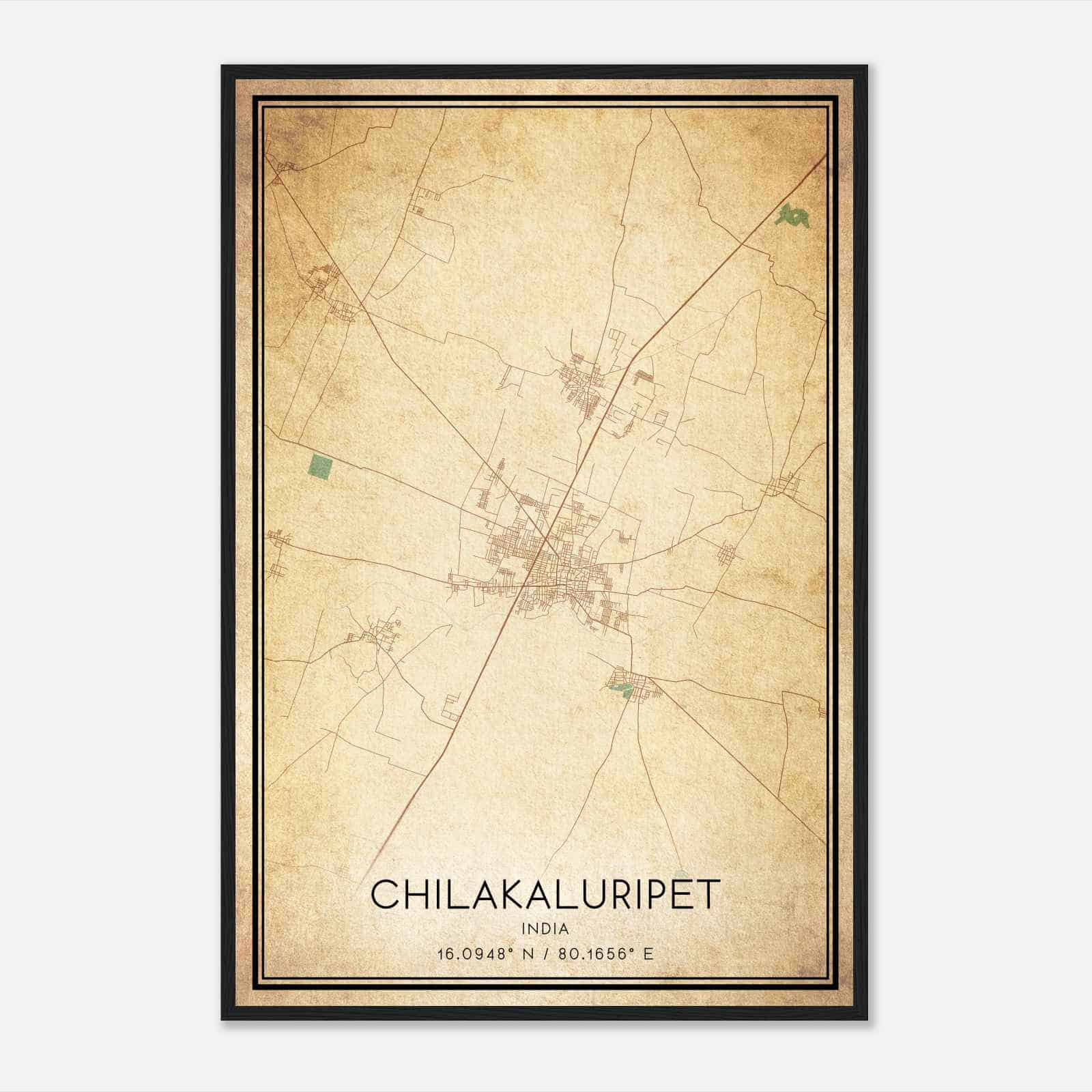 Vintage Chilakaluripet India Map Poster, Chilakaluripet City Road Wall Art Print