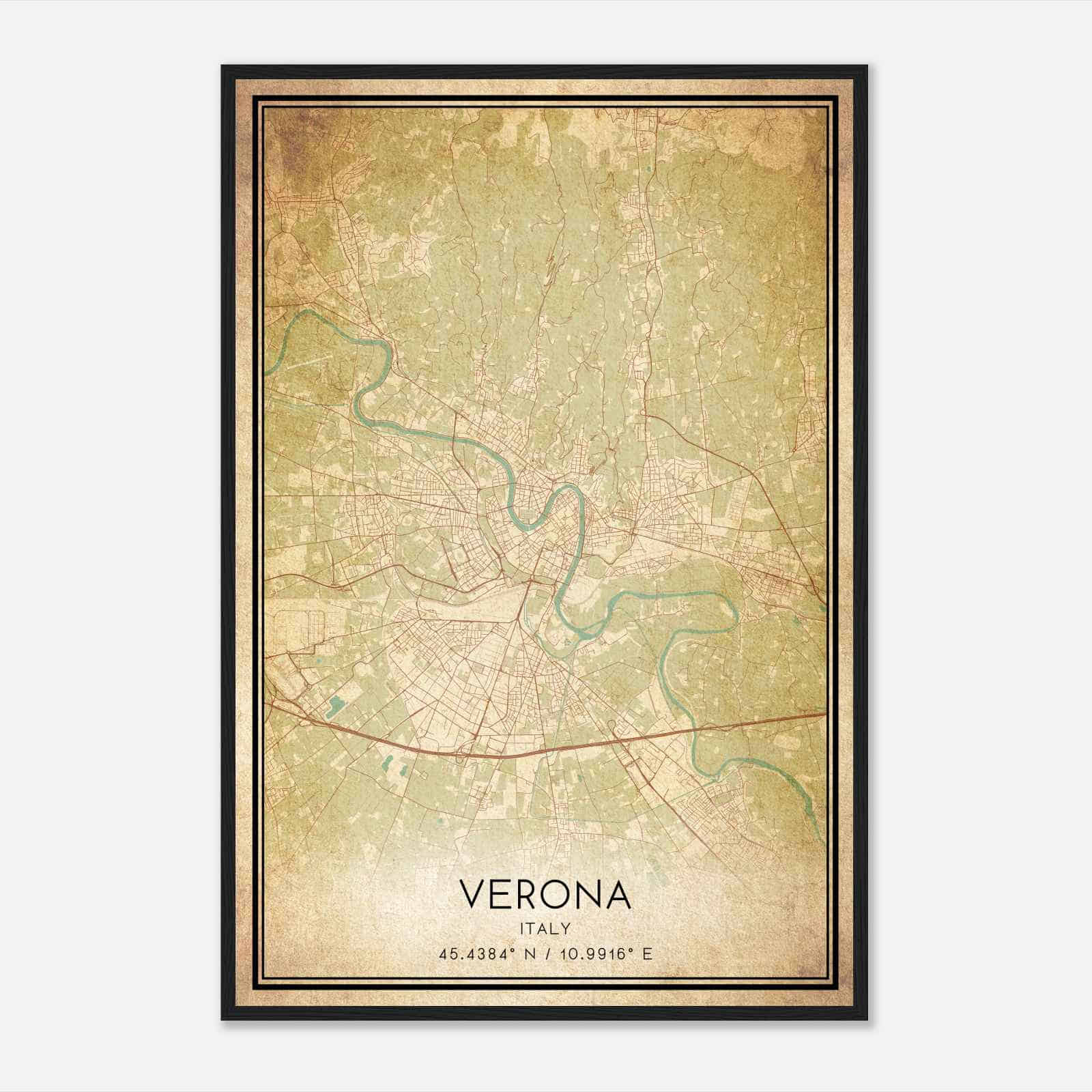 Vintage Verona Italy Map Poster, Verona City Road Wall Art Print