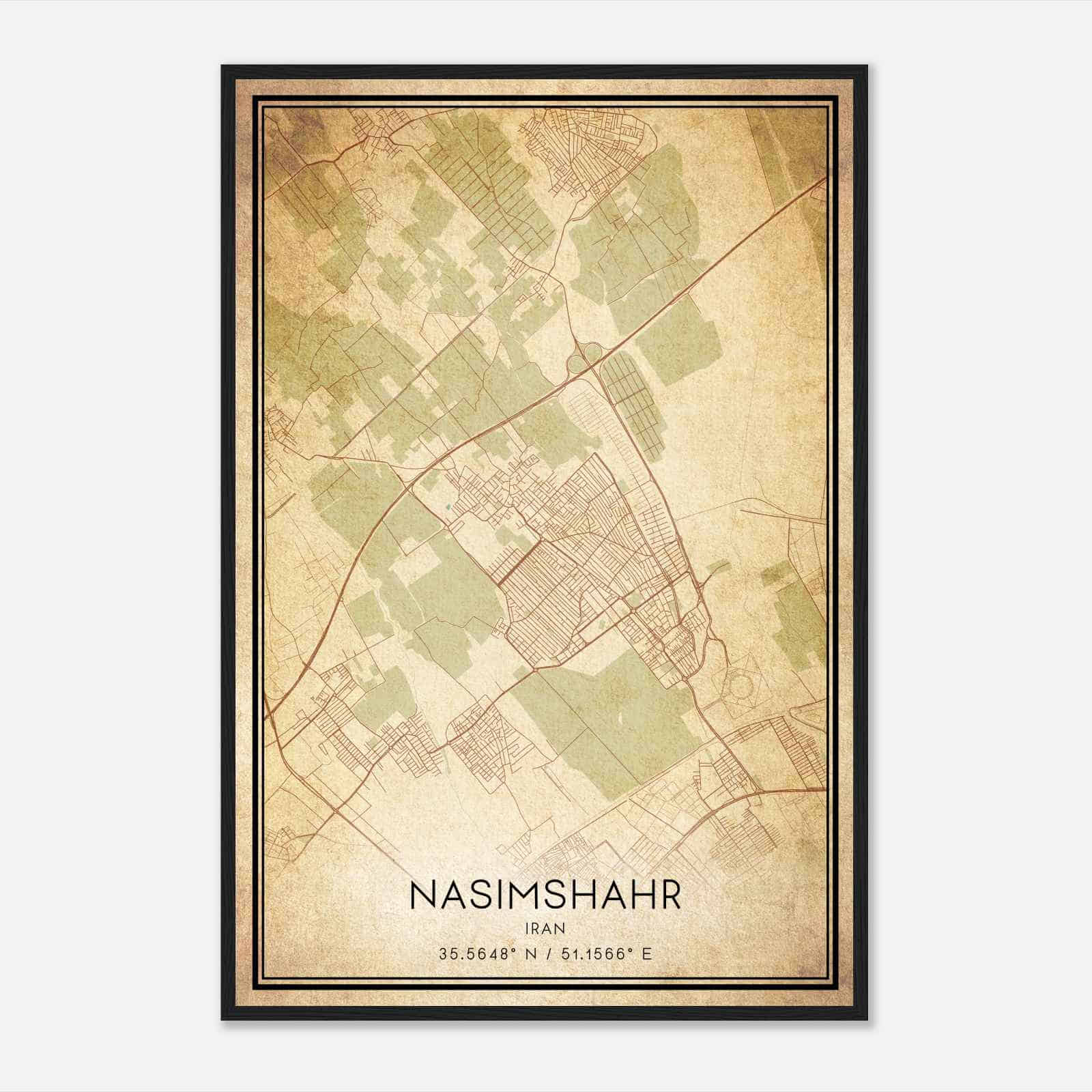 Vintage Nasimshahr Iran Map Poster, Nasimshahr City Road Wall Art Print
