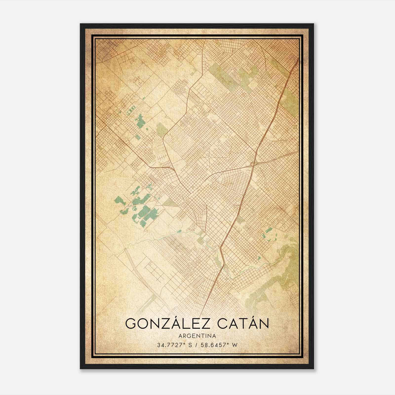 Vintage Gonzalez Catan Argentina Map Poster, Gonzalez Catan City Road Wall Art Print