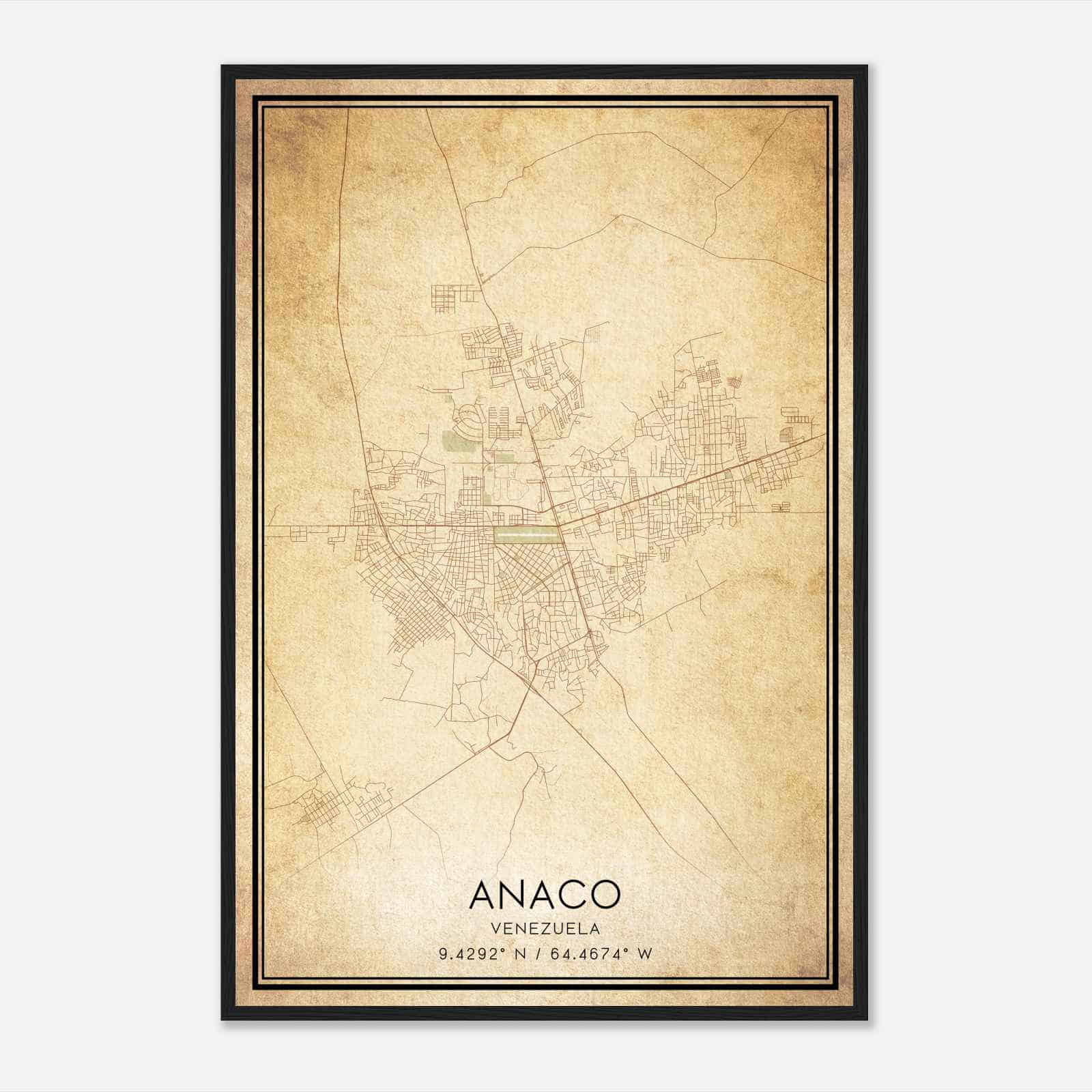 Vintage Anaco Venezuela Map Poster, Anaco City Road Wall Art Print