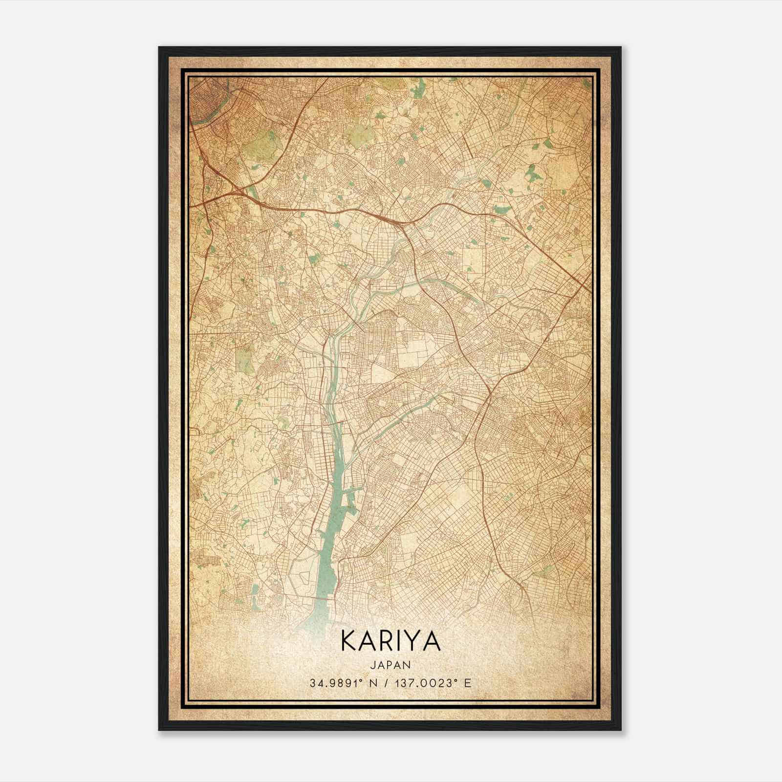 Vintage Kariya Japan Map Poster, Kariya City Road Wall Art Print