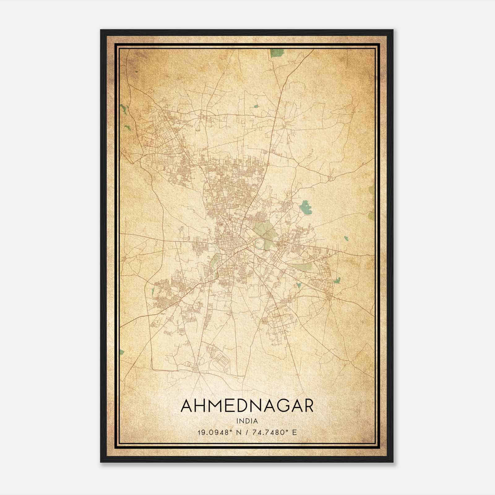 Vintage Ahmednagar India Map Poster, Ahmednagar City Road Wall Art Print