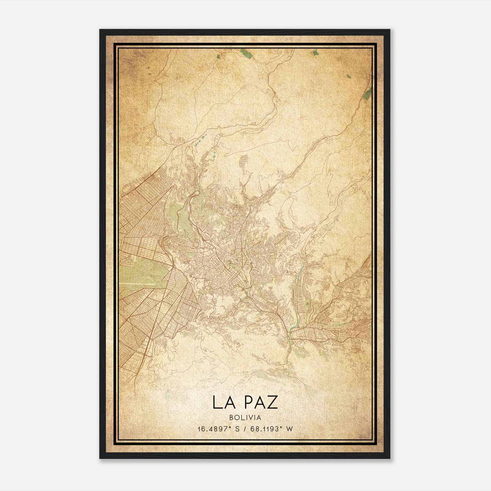 Vintage La Paz Bolivia Map Poster, La Paz City Road Wall Art Print