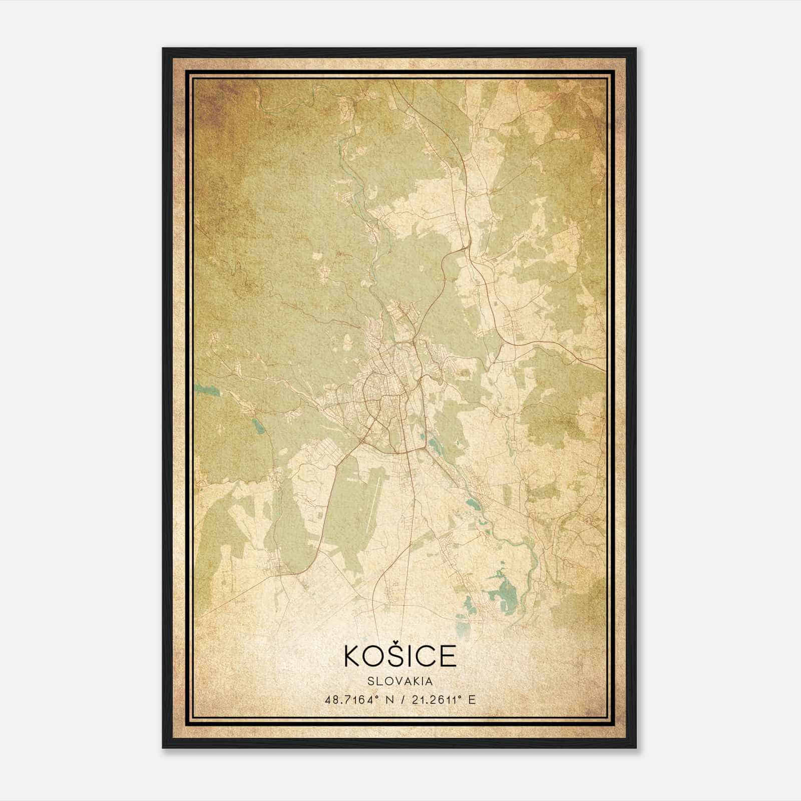 Vintage Kosice Slovakia Map Poster, Kosice City Road Wall Art Print
