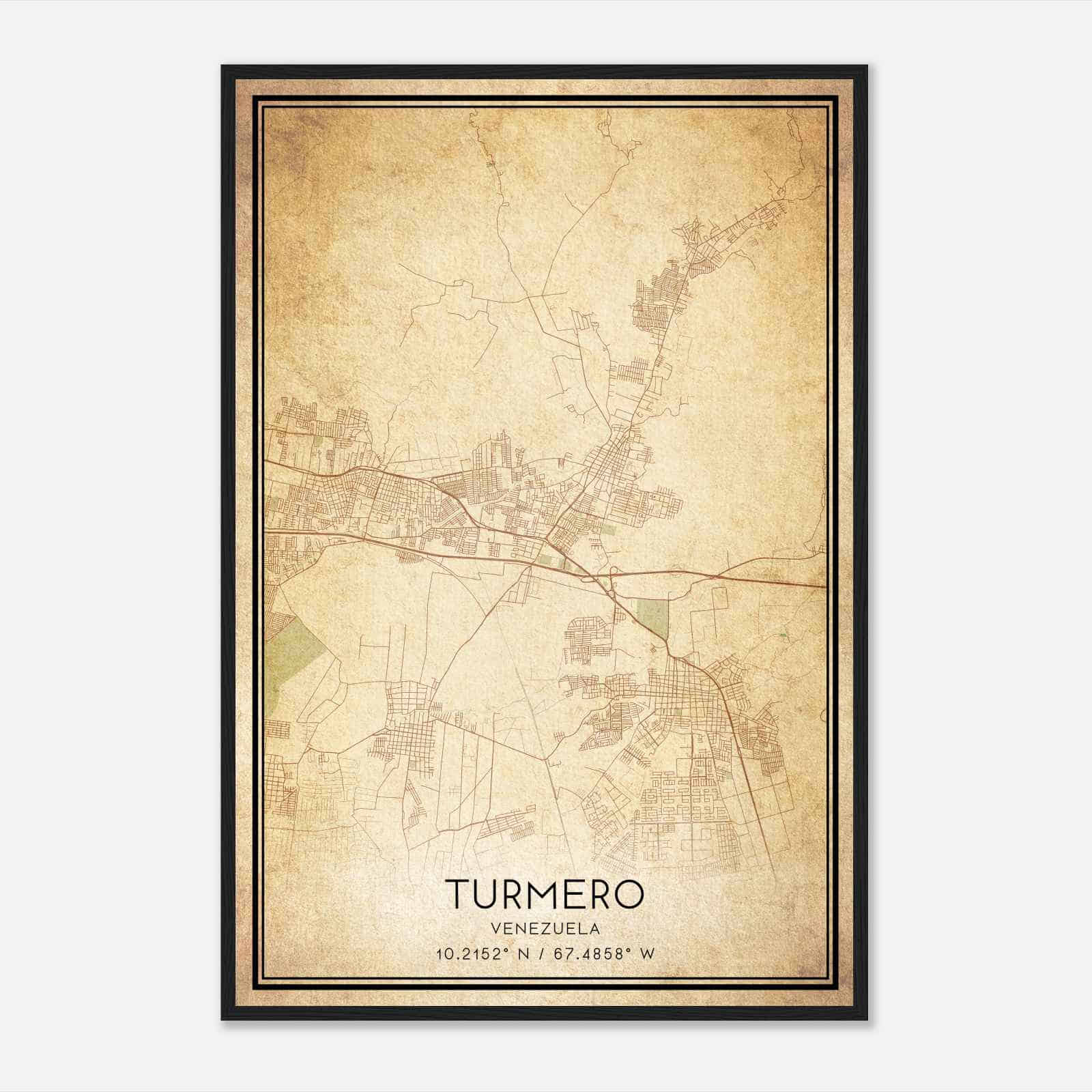 Vintage Turmero Venezuela Map Poster, Turmero City Road Wall Art Print