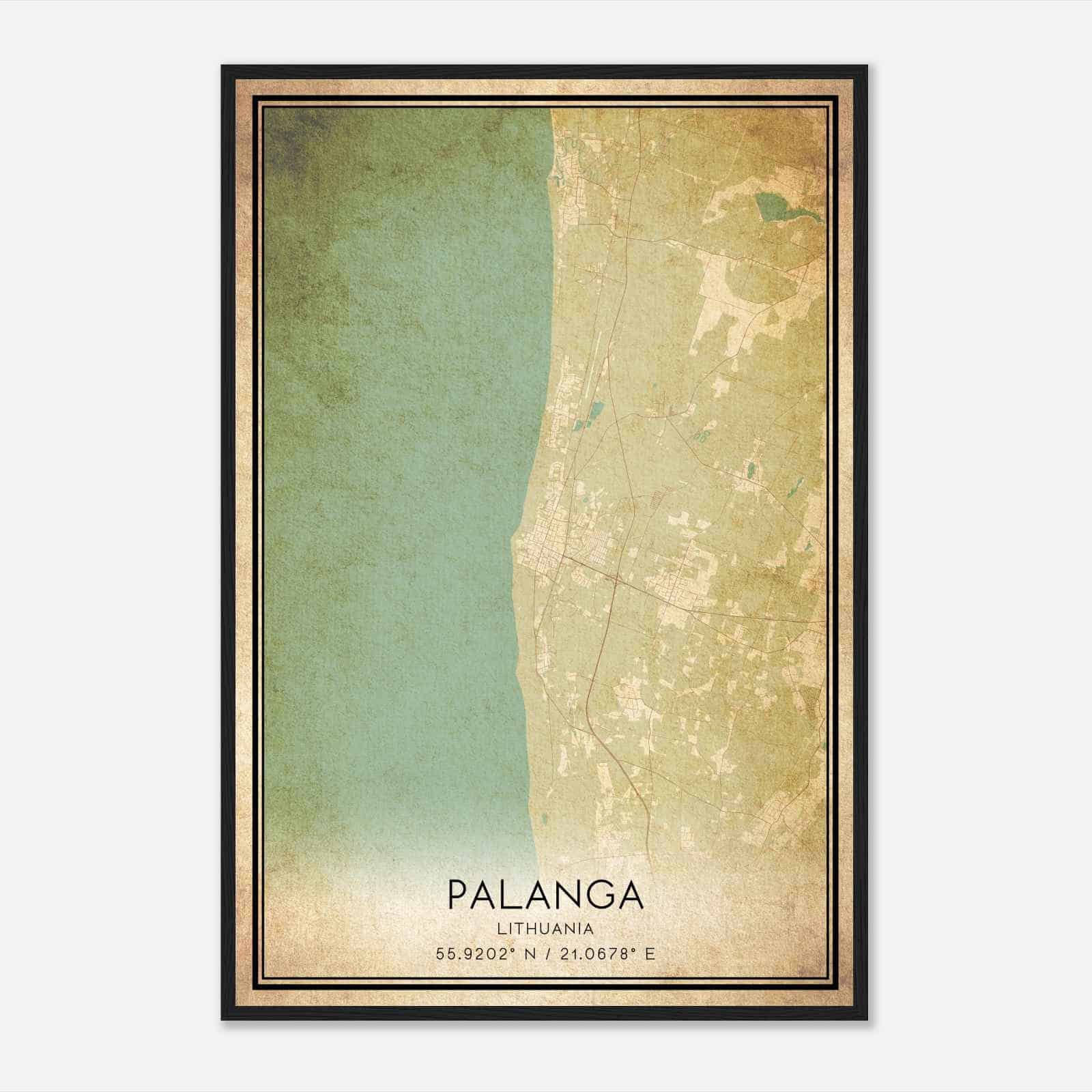 Vintage Palanga Lithuania Map Poster, Palanga City Road Wall Art Print