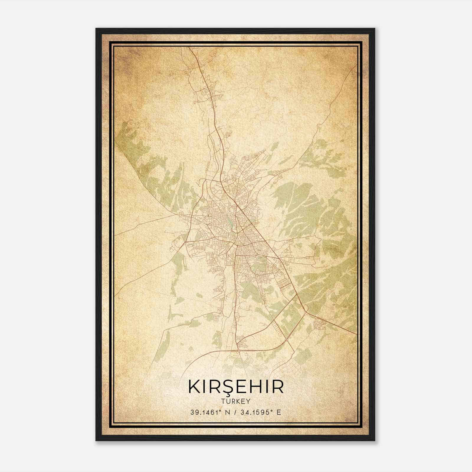 Vintage Kirsehir Turkey Map Poster, Kirsehir City Road Wall Art Print