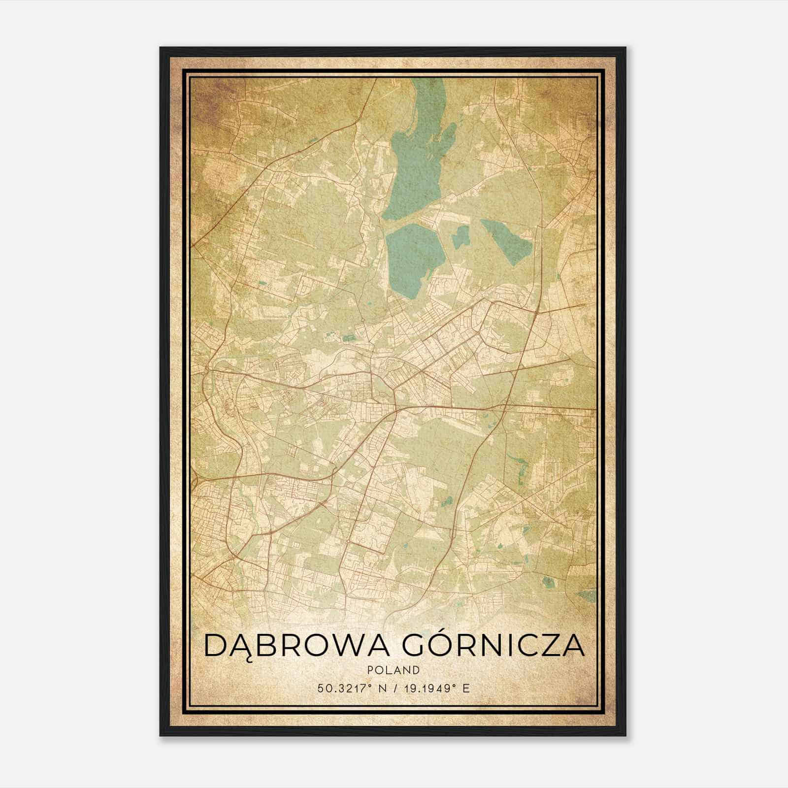 Vintage Dabrowa Gornicza Poland Map Poster, Dabrowa Gornicza City Road Wall Art Print