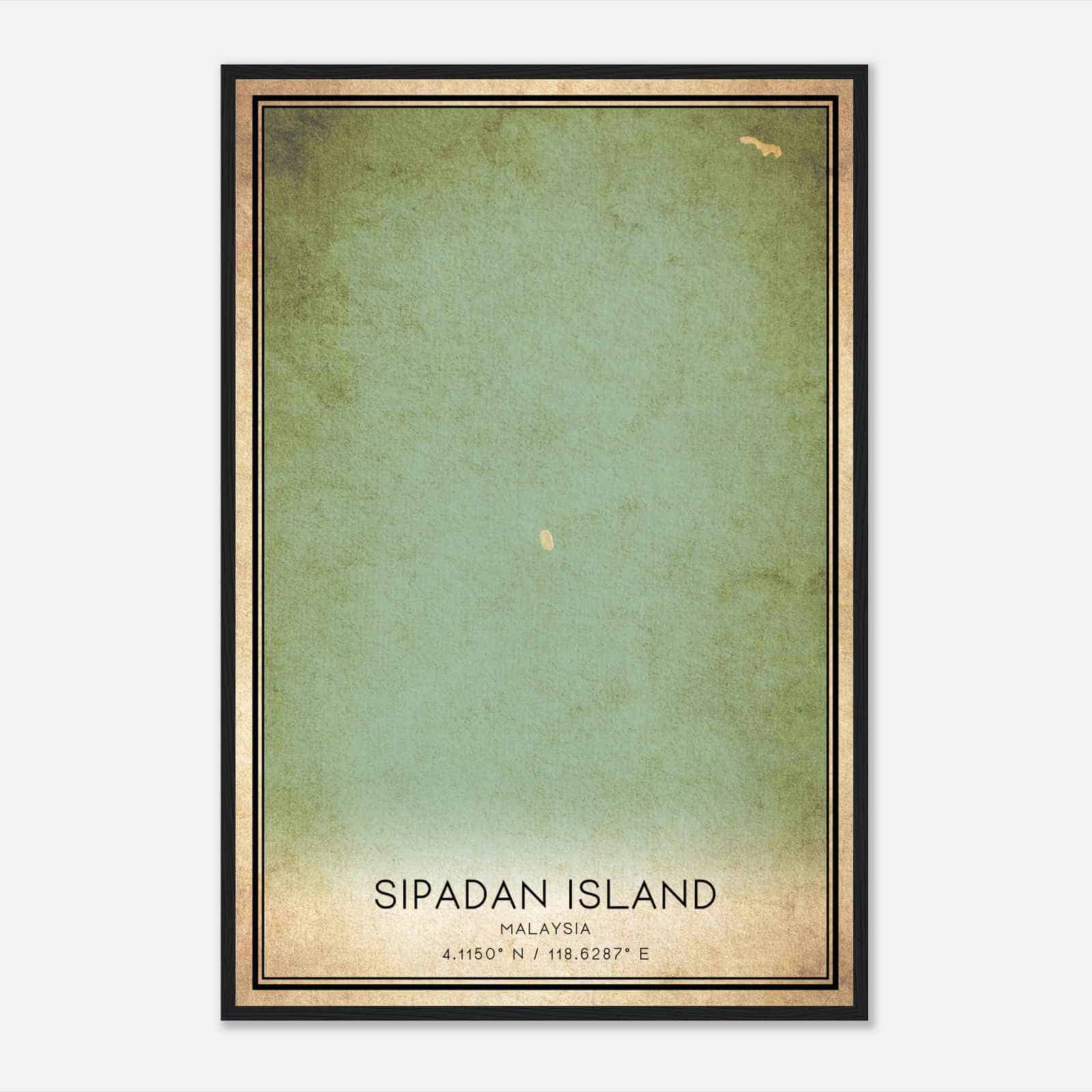 Vintage Sipadan Island Malaysia Map Poster, Sipadan Island City Road Wall Art Print